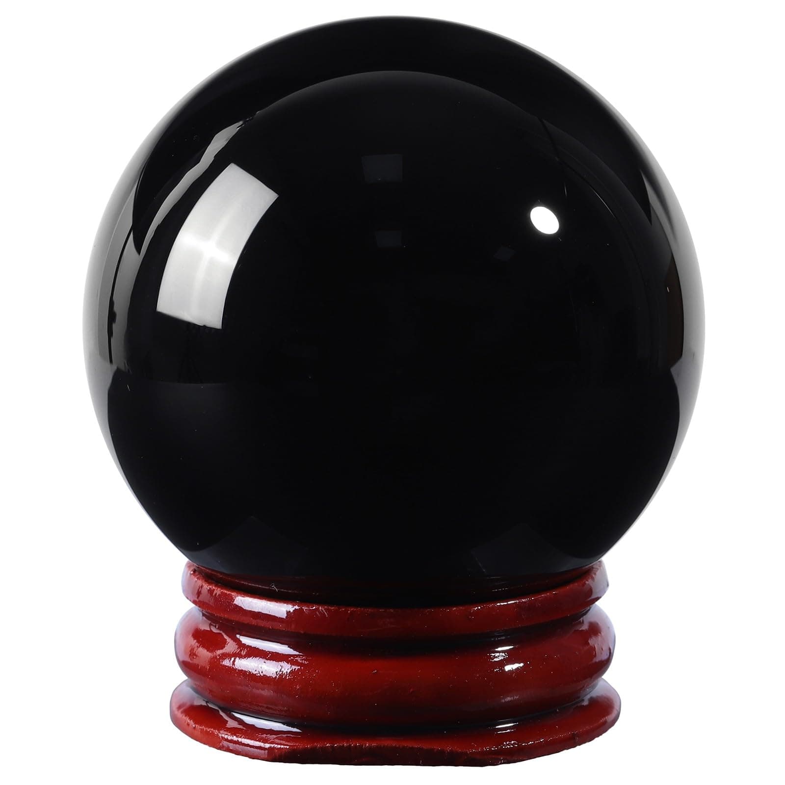 Sportmusies Natural Black Obsidian Stone Sphere with Wooden Stand, Polished Crystal Ball Decoration for Home & Office