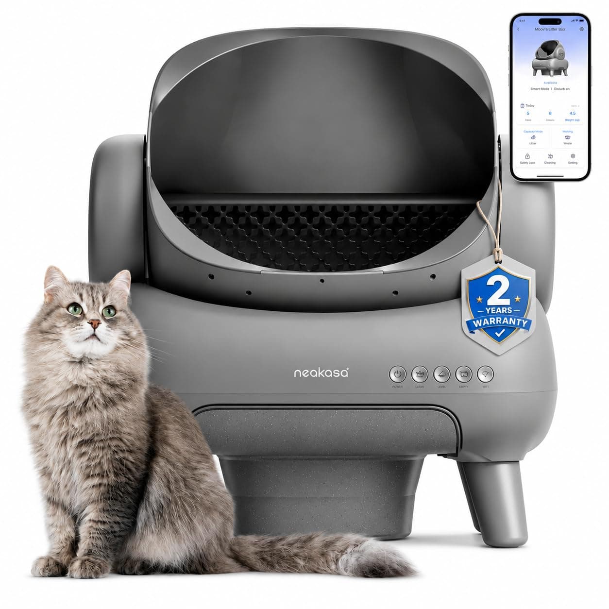 Neakasa M1 Plus Open-Top Self-Cleaning Cat Litter Box, Automatic Cat Litter Box with APP Control, Odor-Free Waste Disposal Includes Trash Bags