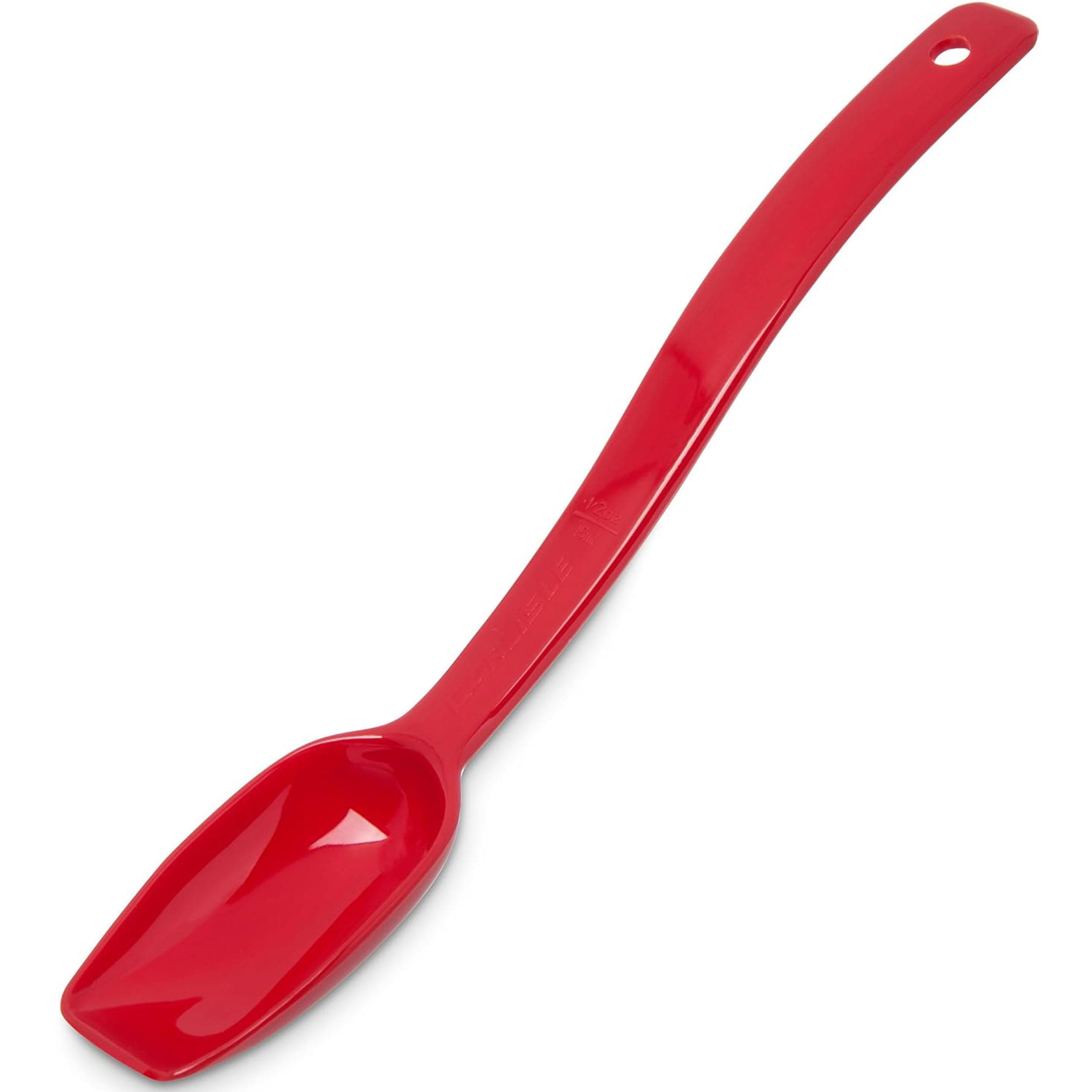 Carlisle FoodService Products Plastic Solid Spoon, Serving Utensils for Catering, Home, Restaurant, Parties, Buffet, 0.5 Ounces, Red, (Pack of 12)