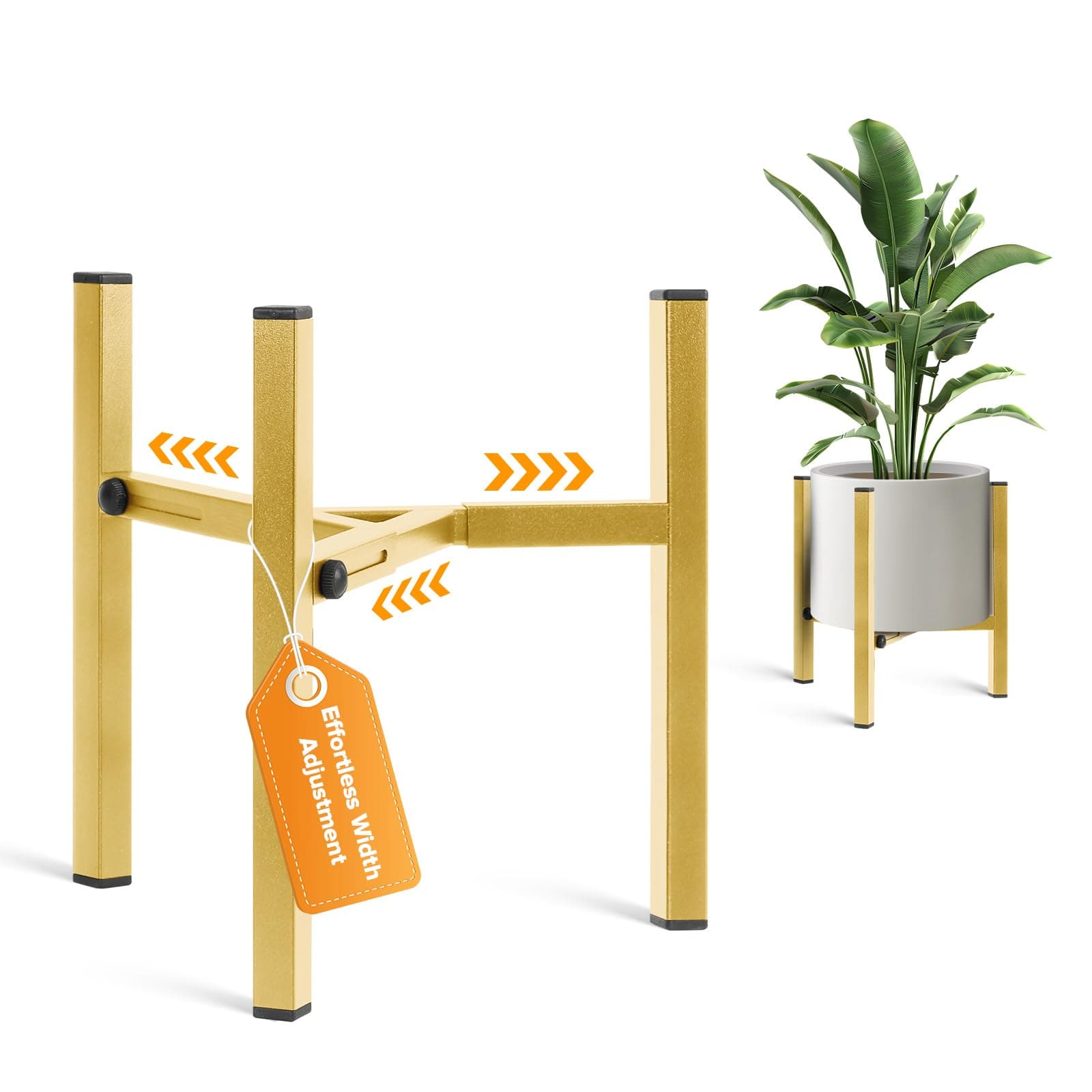 AZADESJET Plant Stand Indoor Adjustable, Metal Modern Indoor Plant Stand, Heavy Duty Plant Stands Outdoor Corner, Stable Plant Holder, Fits 8 to 12 Inches Pots, Gold, 1 Pack, Pot & Plant Not Included