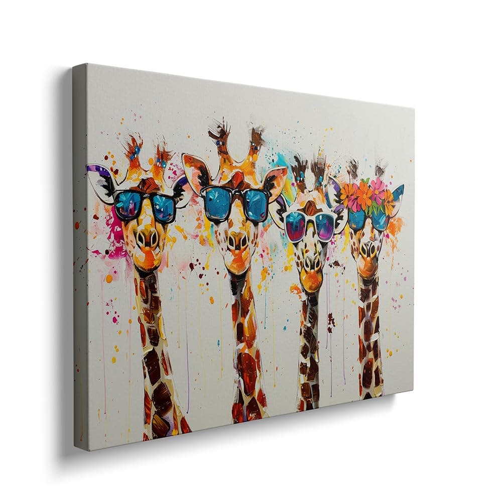 Ypxzzj Framed Cute Giraffes Canvas Wall Art Colorful Animal Posters Prints Pictures Wall Decor Modern Graffiti Painting Artwork for Living Room Bathroom Decor Ready to Hang