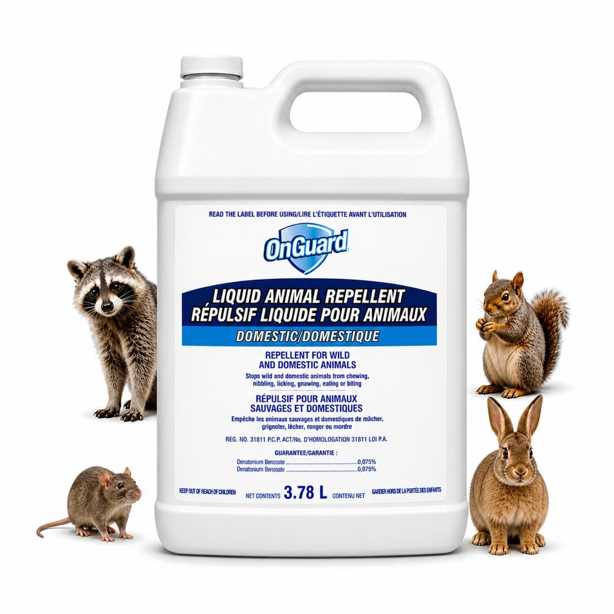 OnGuard Home and Cottage Liquid Animal Repellent (Domestic) 3.78L | Repellent for Wild and Domestic Animals | No Chew Anti-Chew Bitter Spray | Repels Coyotes, Rabbits, Skunks, Raccoons, Mice, Rats, Squirrels, and Other Nuisance Pests