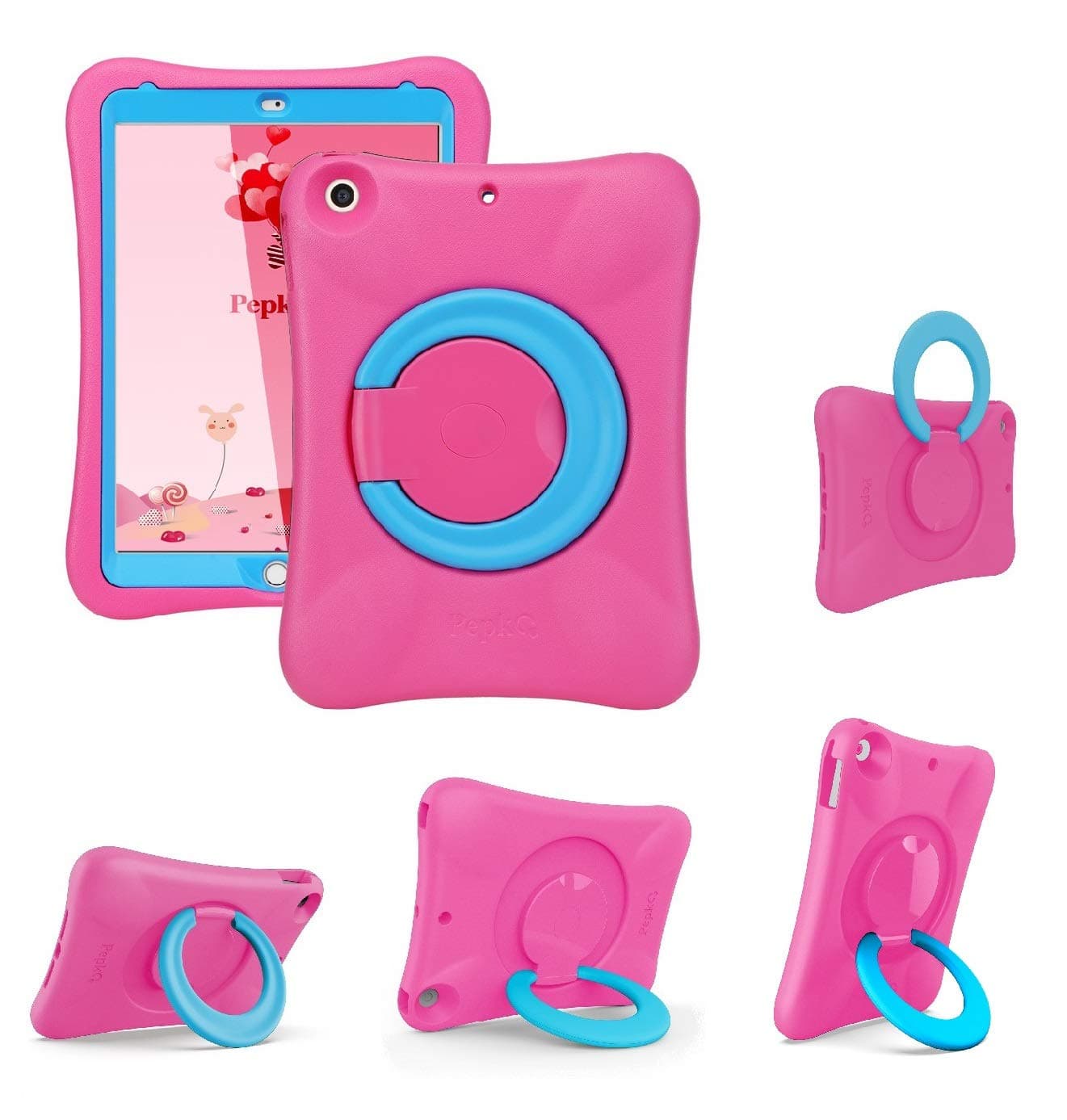 NLR FUN Kids EVA Case for iPad | Multi-Direction Stable Stand | Compatible with 10.2-Inch iPad 2021/2020/2019 (9th/8th/7th Generation) (Pink+Blue)