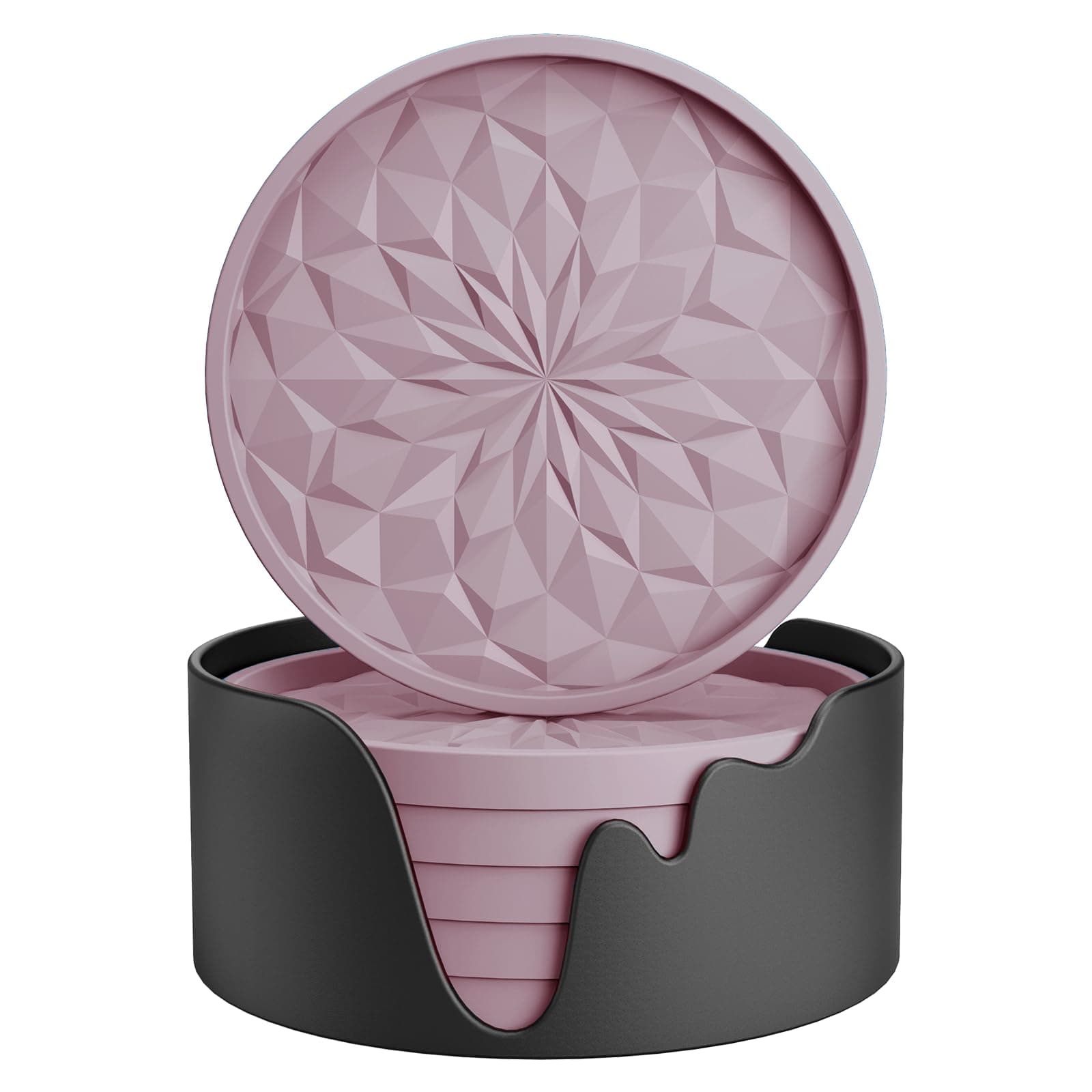 ME.FAN Silicone Coasters [6 Pack] Coasters with Holder - Drinking Coasters - Cup Mat for Drinks - Live for Hot or Cold Drink Thickened, Non-Slip, Non-Stick, Deep Tray Pale Mauve