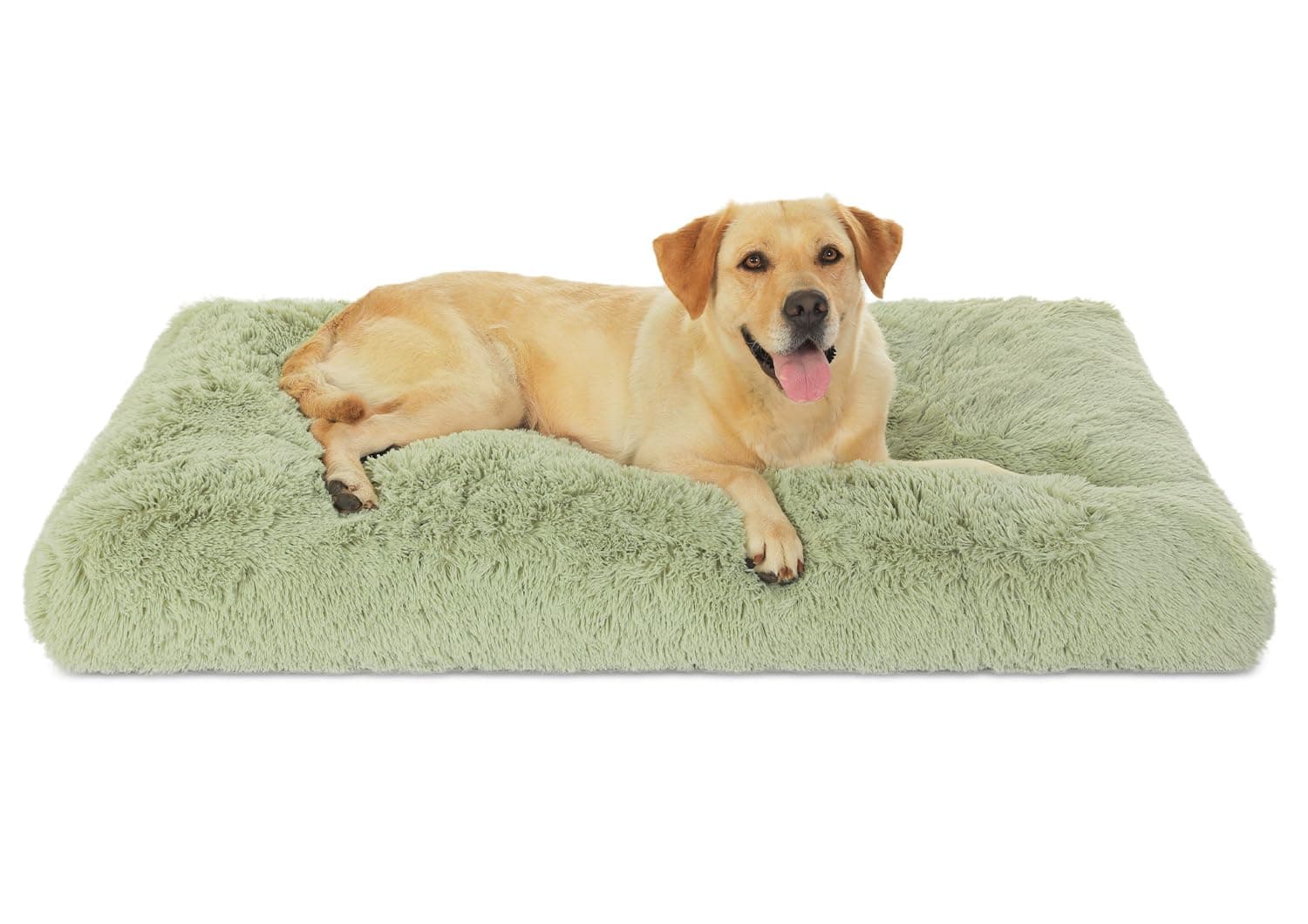 Bedfolks Waterproof Dog Crate Bed,Plush Dog Crate Pad with Removable Cover,Faux Fur Dog Bed for XXL Dogs,Fluffy Washable Dog Kennel Bed 47"x29",Sage Green