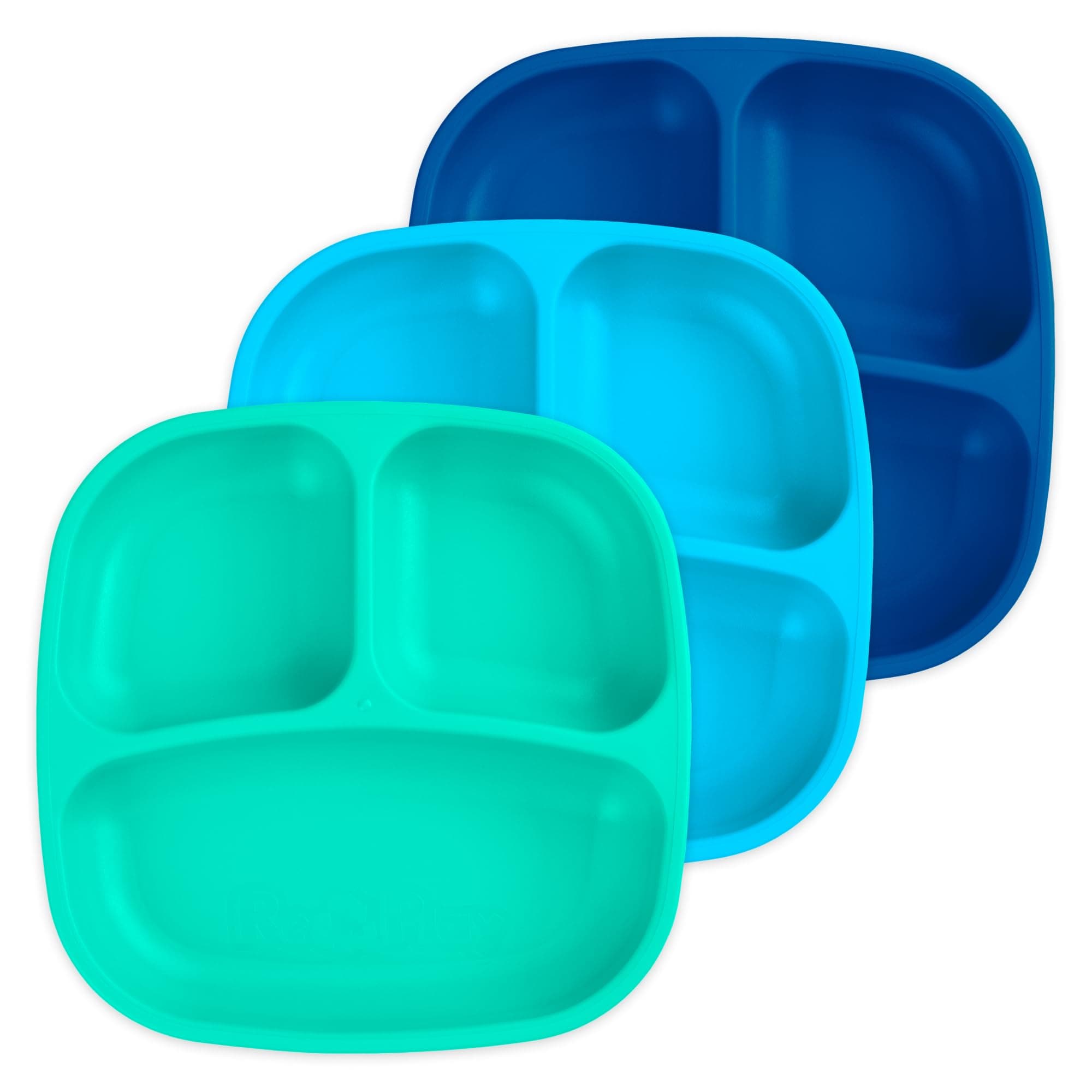Re-Play Toddler Plates with Dividers - Deep-Walled 3 Compartments Divided Plates for Kids - Dishwasher & Microwave Safe - Made in USA - Set of 3-7.37" x 7.37" x 1.25" - A True Blue