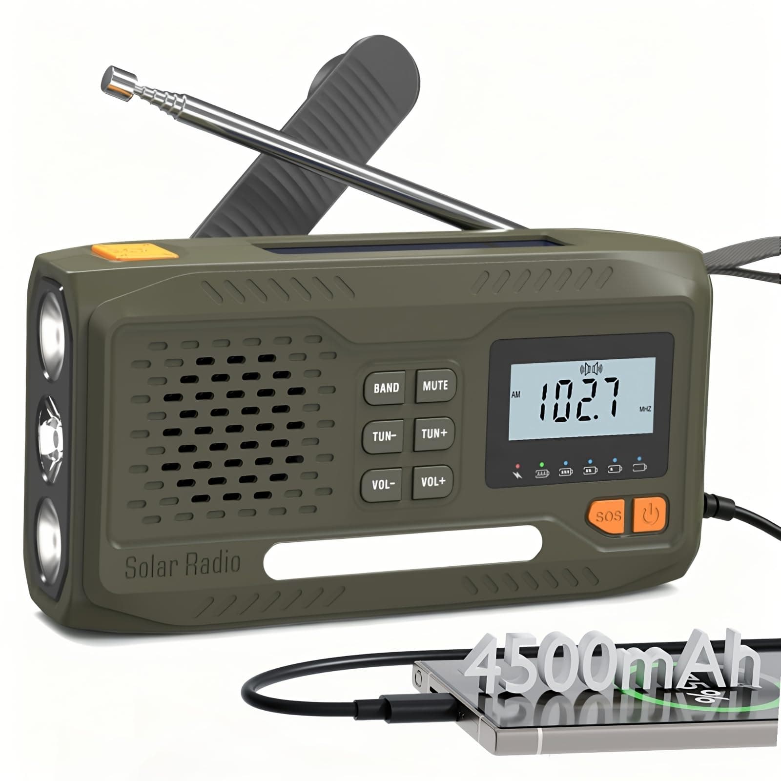 Joudix Wind Up Solar Radio,4500mAh Rechargeable Portable Emergency Radio