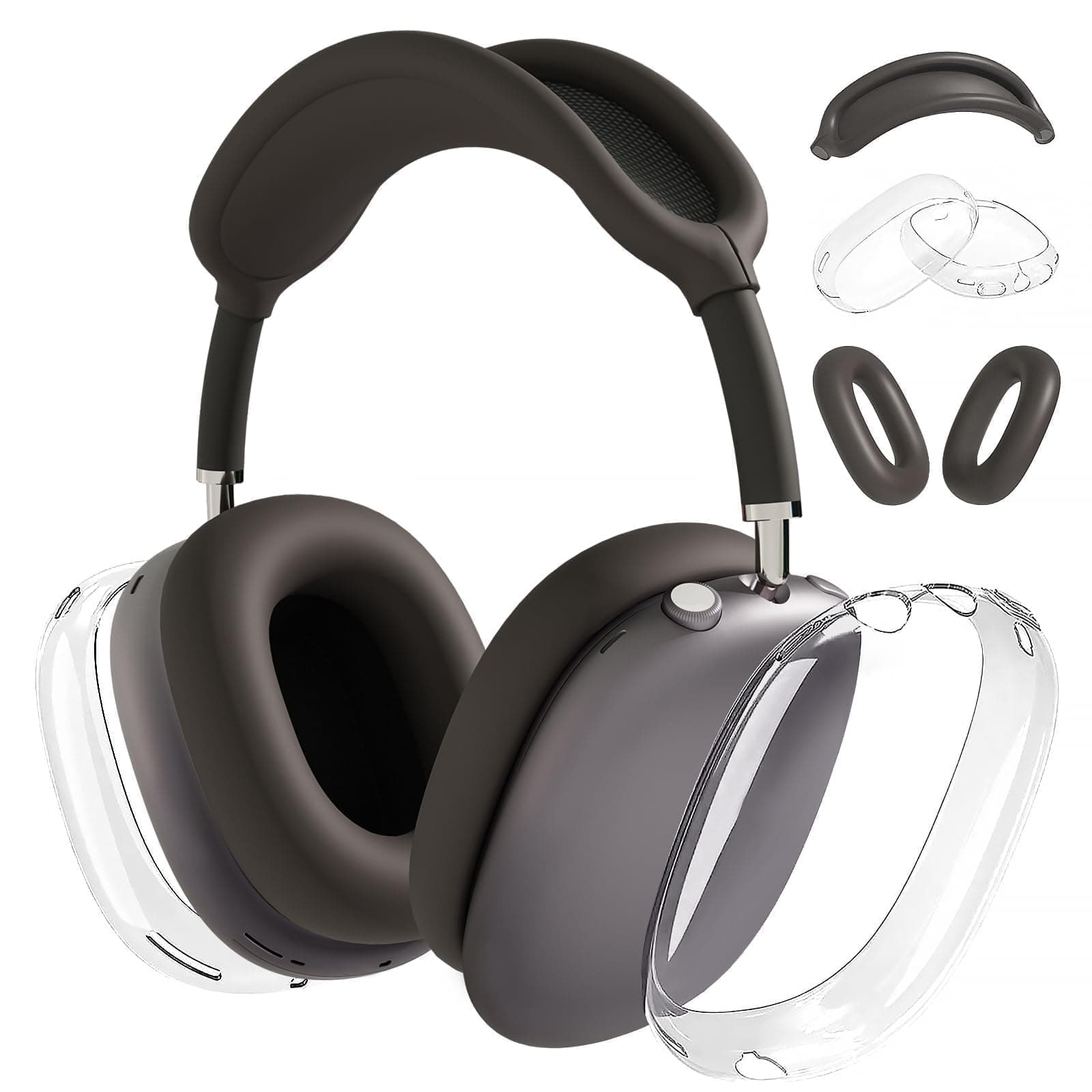 Woyinger Silicone Case for AirPods Max, Soft TPU Ear Cups & Headband Cover, Transparent Accessories, Space Gray