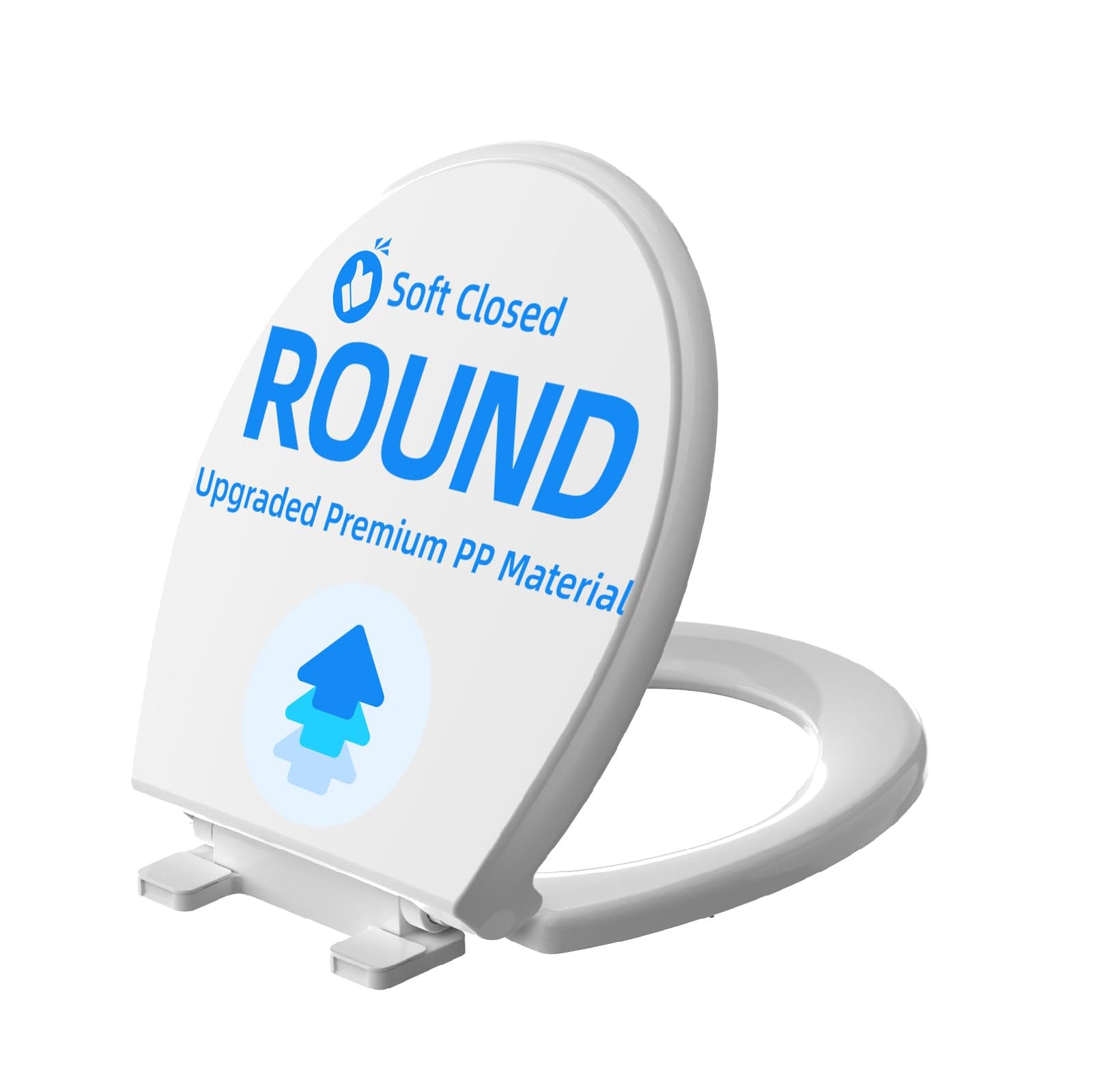 Meydrdou Toilet Seat Round Soft Close 16.5inch，Toilet Lid Slow Close Quiet,No Slapping,Easy Installation & Release,Safe PP Material Easy Clean，2 Years Support, White Plastic