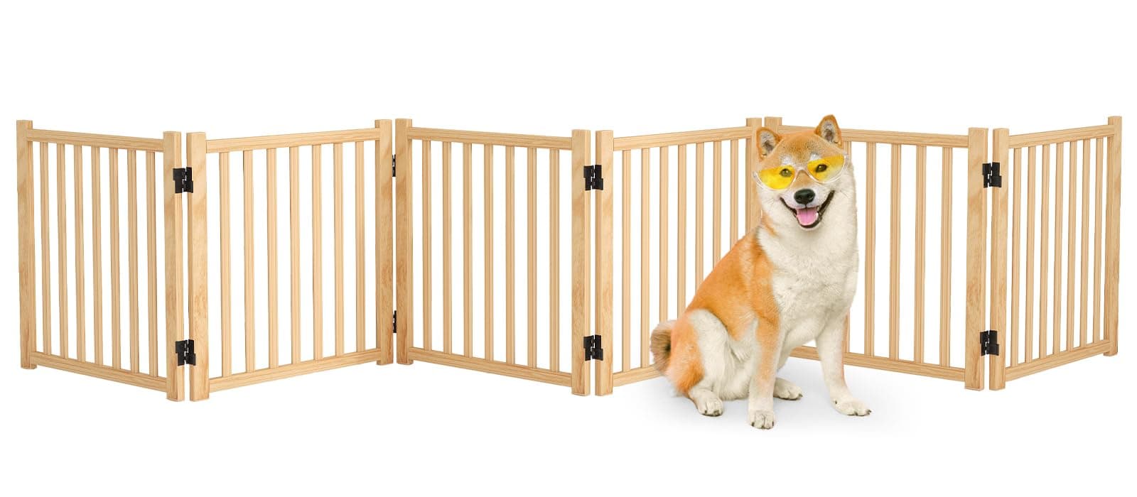 Oapety Solid Wood Freestanding Pet Gate,Nature Wood Dog Gates for Doorways The House,Pet Gate for Stairs,Freestanding Indoor Gate Safety Fence,24" Height-6 Panels