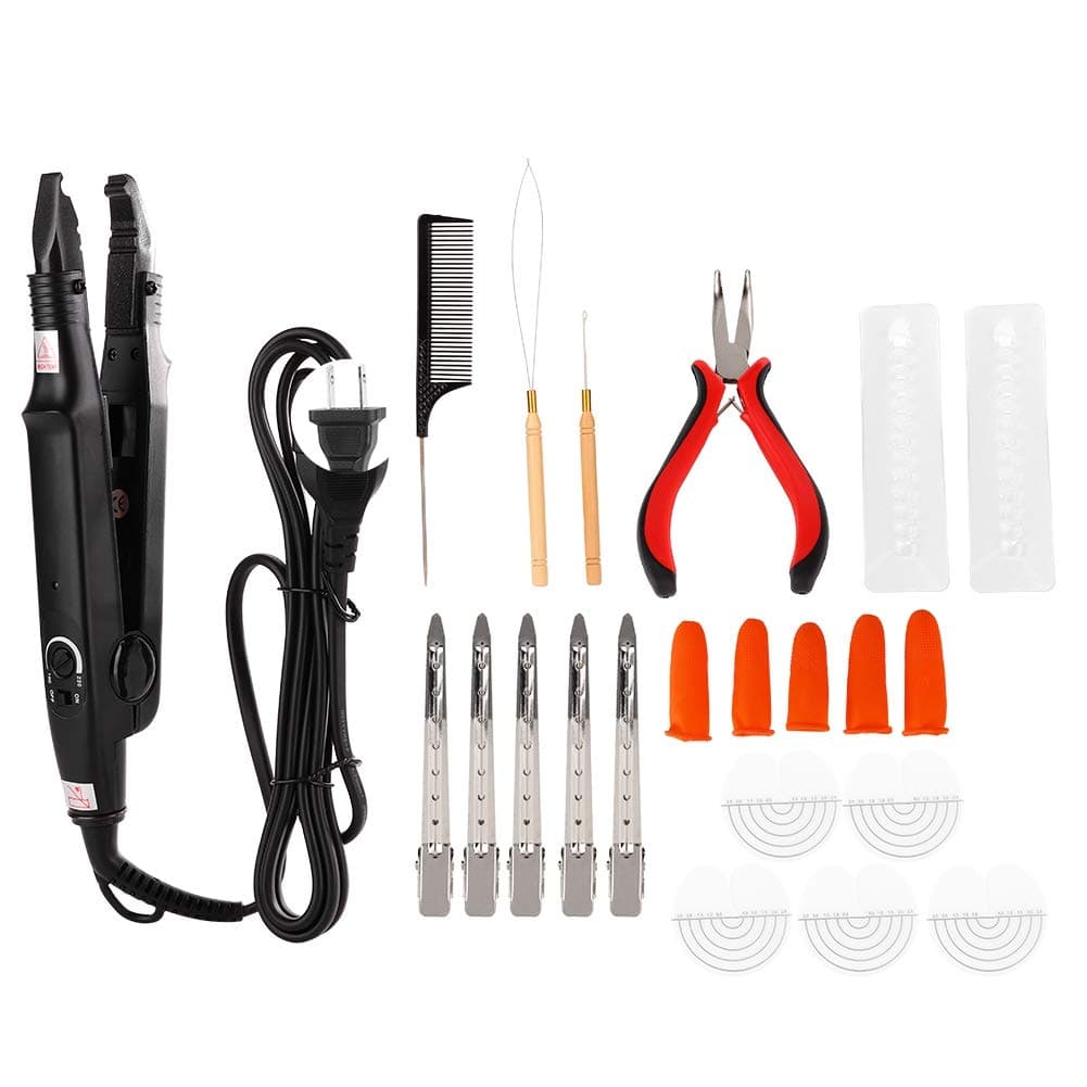 Hair Extensions Tools Kit,Professional Hair Extension Iron Set, Hair Wand Hair Extension Pliers,Hair Connector Styling Tool Fusion Heat Iron Connector Wand for Home Salon (A