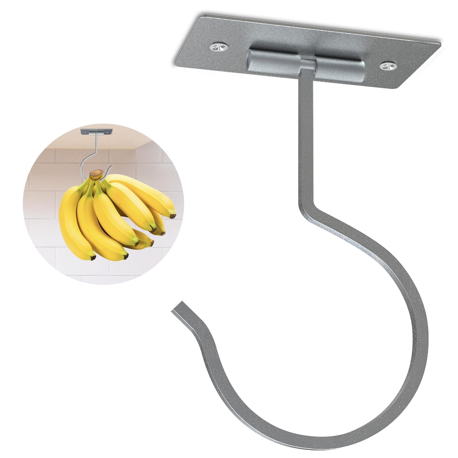 Self Adhesive Banana Hook Under Cabinet Foldable Banana Hanger Metal Under Counter Banana Holder for Kitchen RV Space Saving Keep Bananas Fresh,Silver