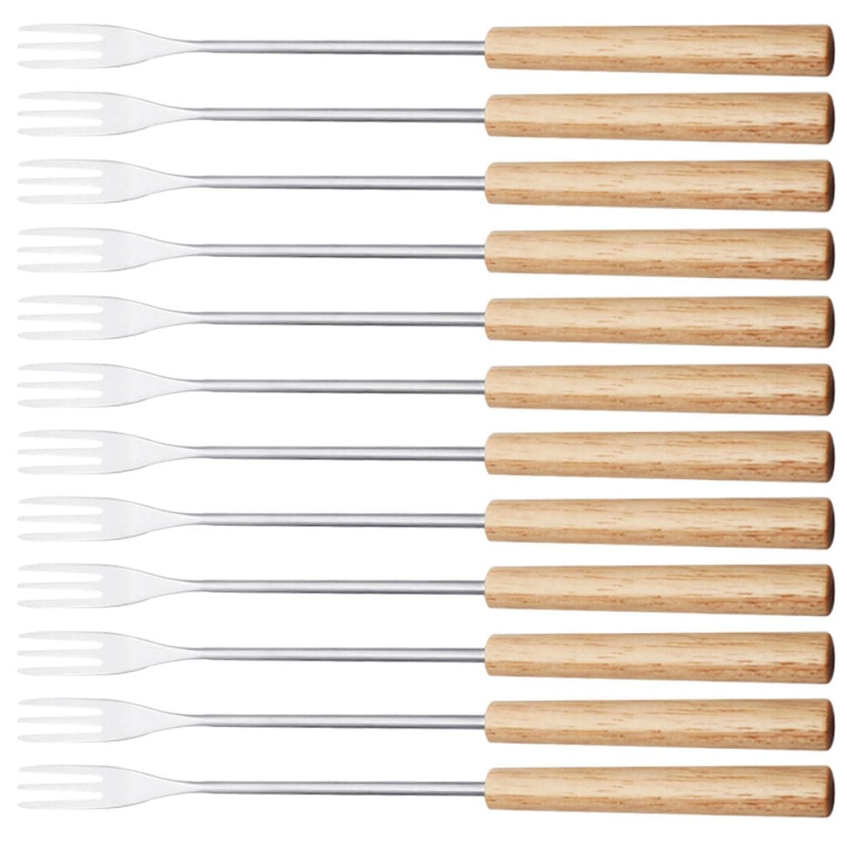 12pcs Stainless Steel Wood Handle Fondue Dipping Forks