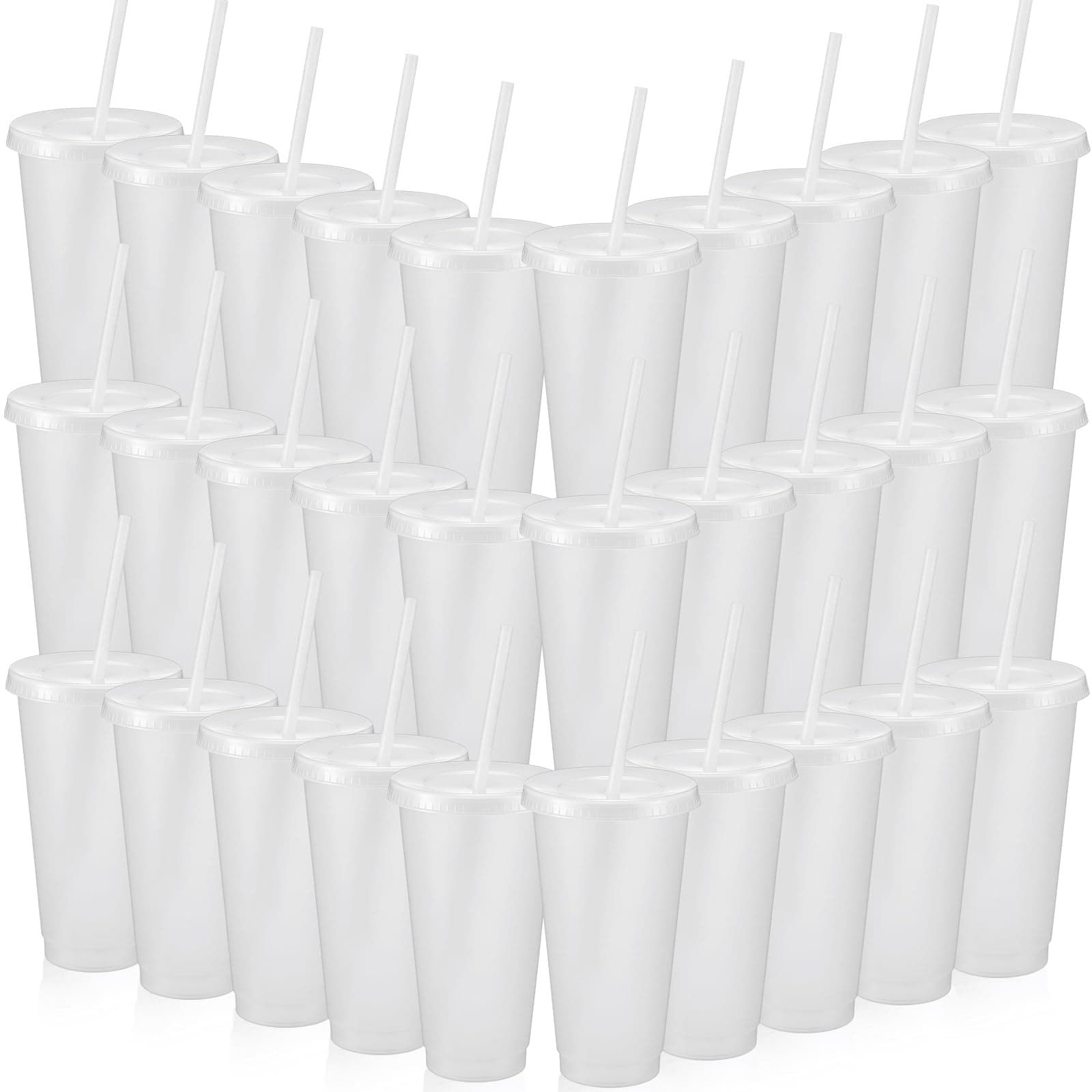 Honeydak 60 Pack Tumbler with Straw and Lid Bulk Water Bottle Iced Coffee Travel Mug Cup Reusable Plastic Cups for Party Birthdays 24-27 oz (Transparent)