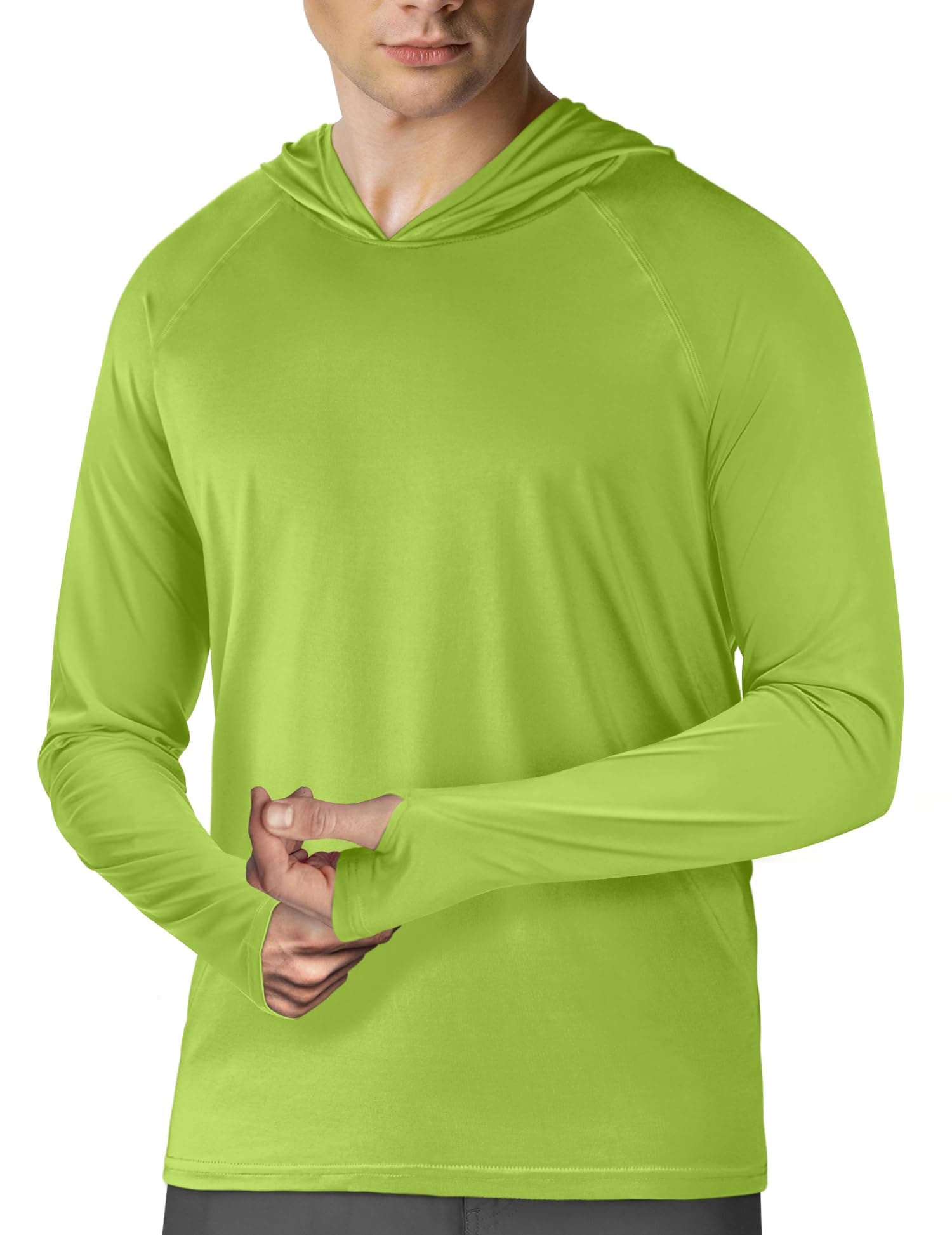 Mens UPF 50+ Sun Protection Hoodie Shirt Long Sleeve Rash Guard Fishing Outdoor Running Sun UV Shirts Lightweight Quick Dry, Apple Green, Medium