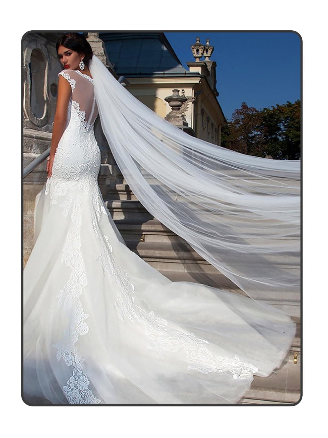 Bmirth 1 Tier Bride Wedding Veil Cathedral Length Bridal Veils Tulle Hair Accessories 118" Long Veils for Women, Ivory
