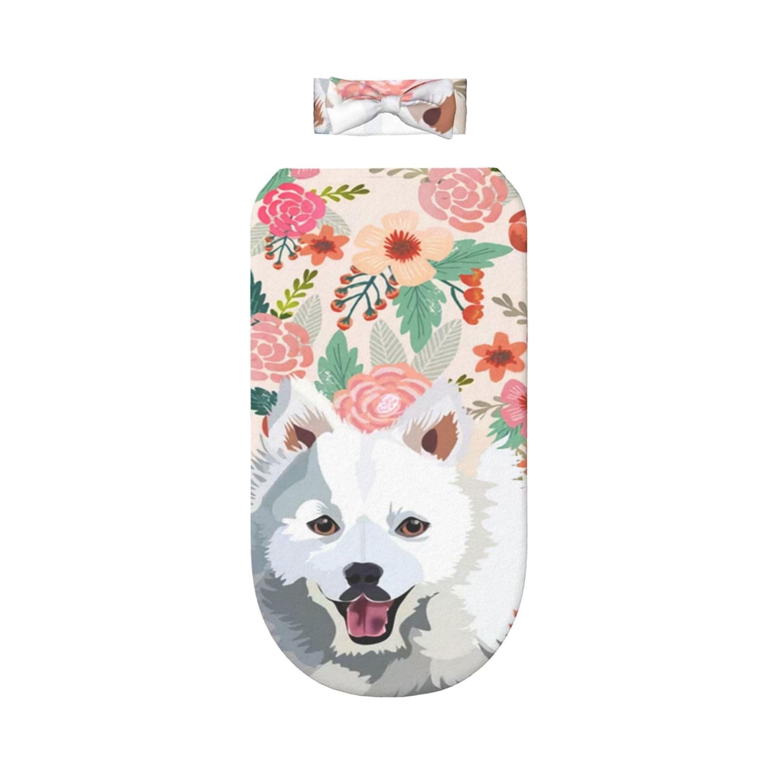 Xsovgoi Japanese Spitz Dog Lovers Florals Newborn Baby Swaddle Blankets Headbands Sets Breathable Nursery Shower Gift Set for Baby Boy and Baby Girl