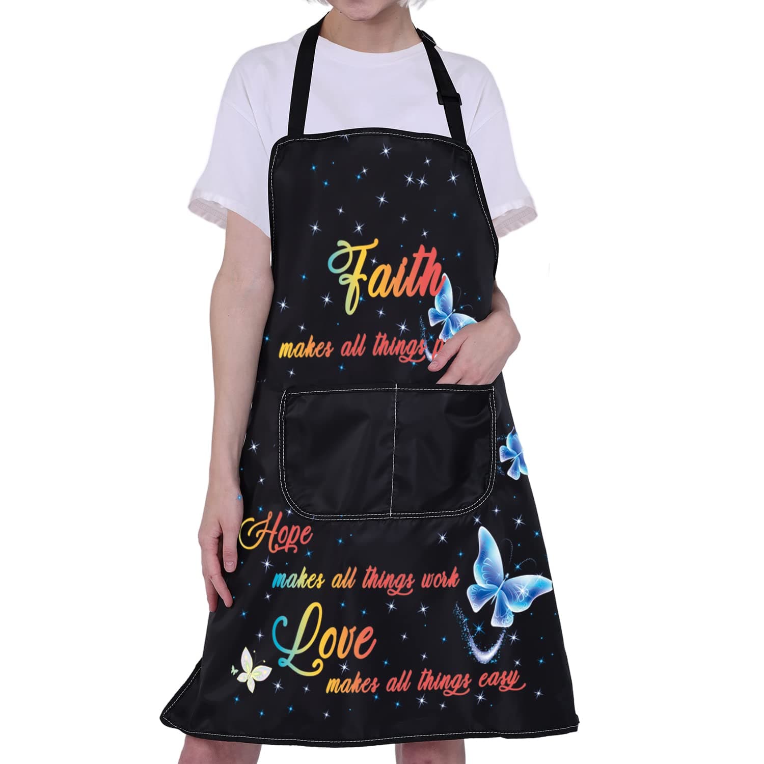 CMNIM Christian Aprons Religious Gift Bible Verses Apron Christian Cooking Apron with Pockets Faith Hope Chef Kitchen Apron, Religious Aprons, Medium