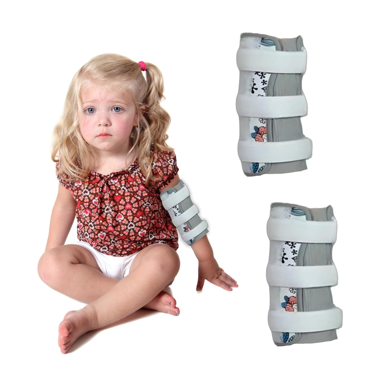 GZFQJJ 2 Pack Thumb Sucking Stop for Kids Toddlers Nail Biting Treatment Dinosaur Finger Sucking Deterrent Guard Prevention Anti Nose Picking Pediatric Elbow Immobilizer for Boys Girls (gray flower)