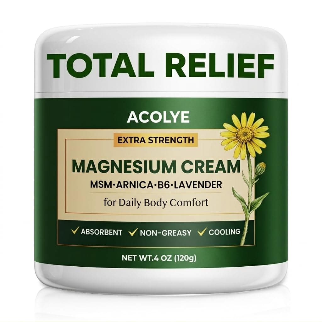 Total Relief Magnesium Cream with Arnica: Topical Magnesium Chloride Cream with MSM, B6 - Fast Absorbing & Non-Greasy for Muscles, Joints & Legs - Cruelty Free - 4 OZ