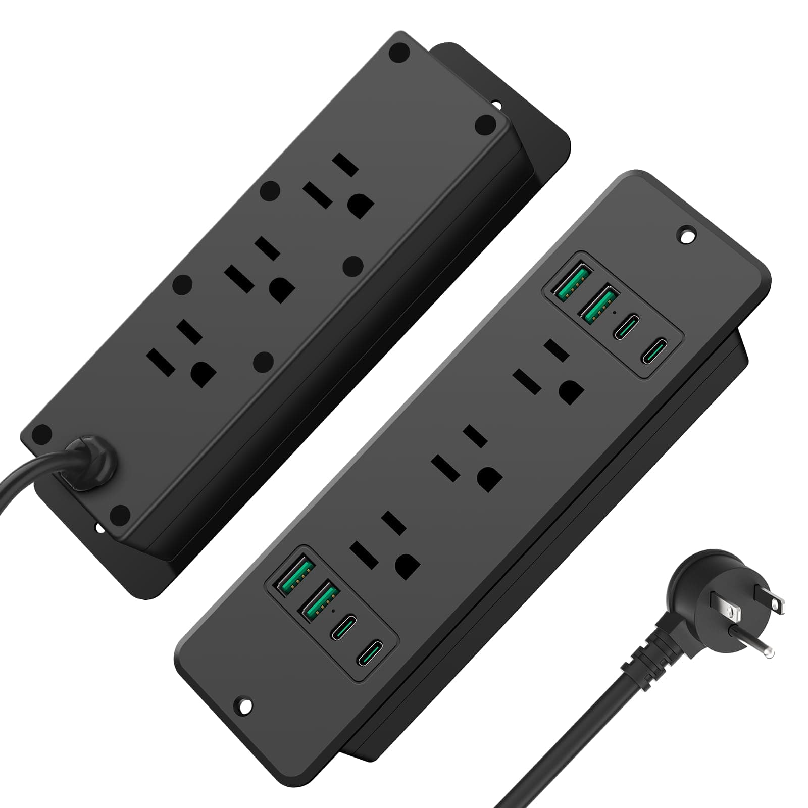 HHSOET 6 Outlets Recessed Power Strip, 45W USB C Ports, Black, 6FT, 1