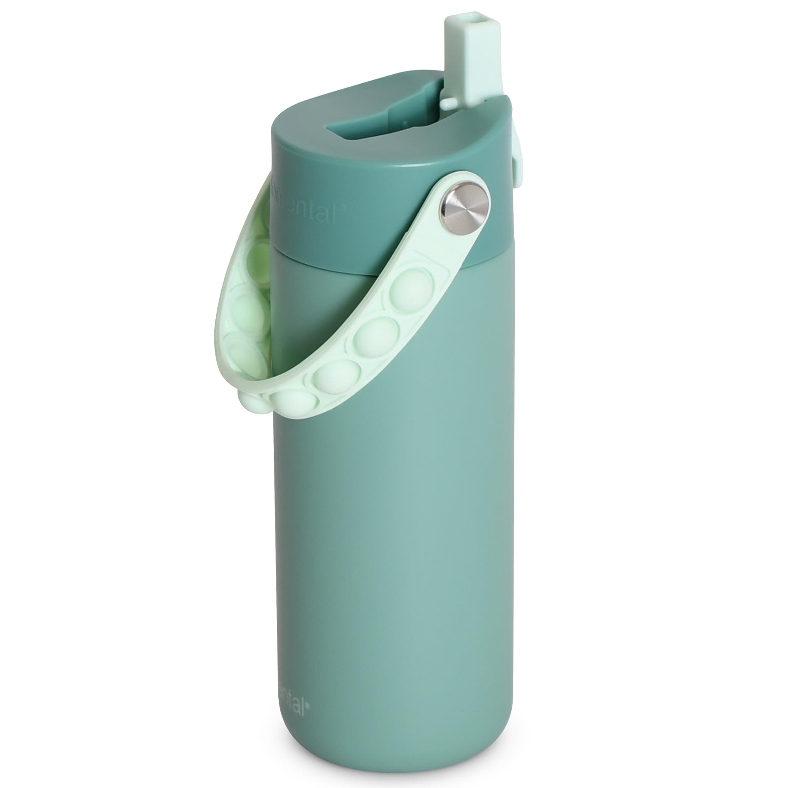 Elemental 100% Leak Proof Insulated Kids Water Bottle, Stainless Steel Water Bottle for School with Straw Lid & Stress Reliever Pop-It Handle, Travelling and Sports, 18oz - Sage