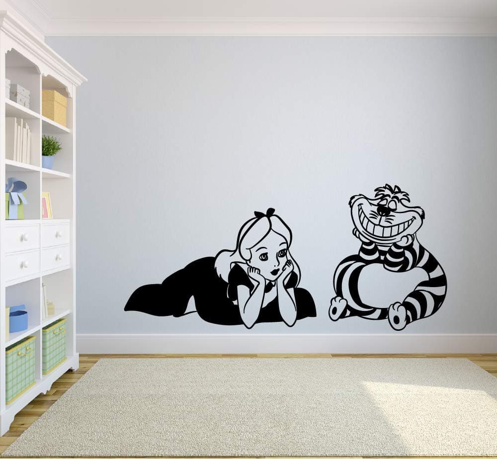 Alice In Wonderland - Alice And Cheshire Cat Laughing Cute Nice Boys Girls Room Wall Sticker Vinyl Decal Home Decor For Boys/Girls Children Room Home Bedroom Decoration Sticker Size (35x40 inch)