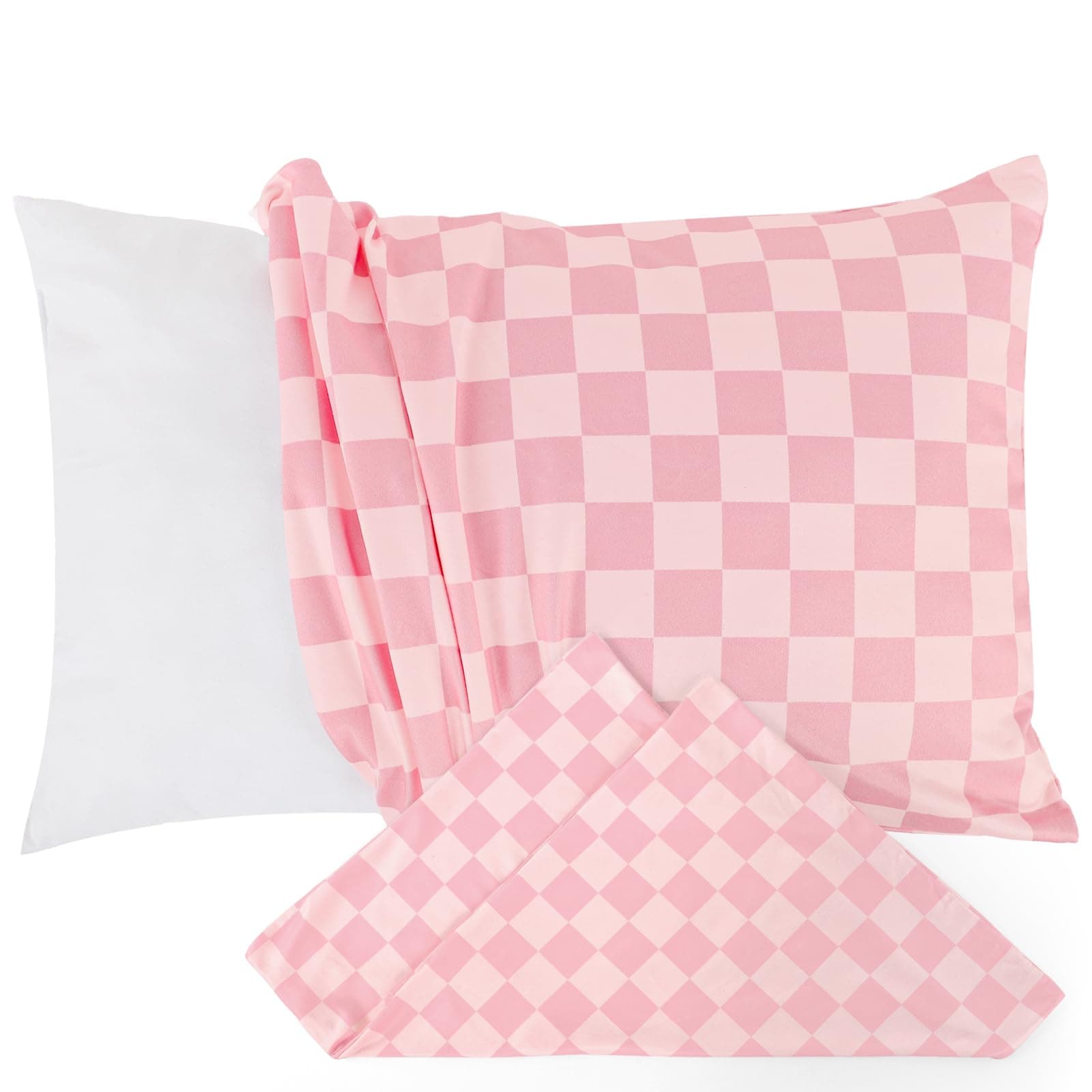 DAYEEBALL Toddler Pillowcase 2 Pack for Girls, Kid Pillowcase with Envelope Closure, Toddler Pillow Cover for 12"x16" 13"x18" 12"x20" 14"x20" Soft and Breathable Travel Pillowcase, Pink Checkered