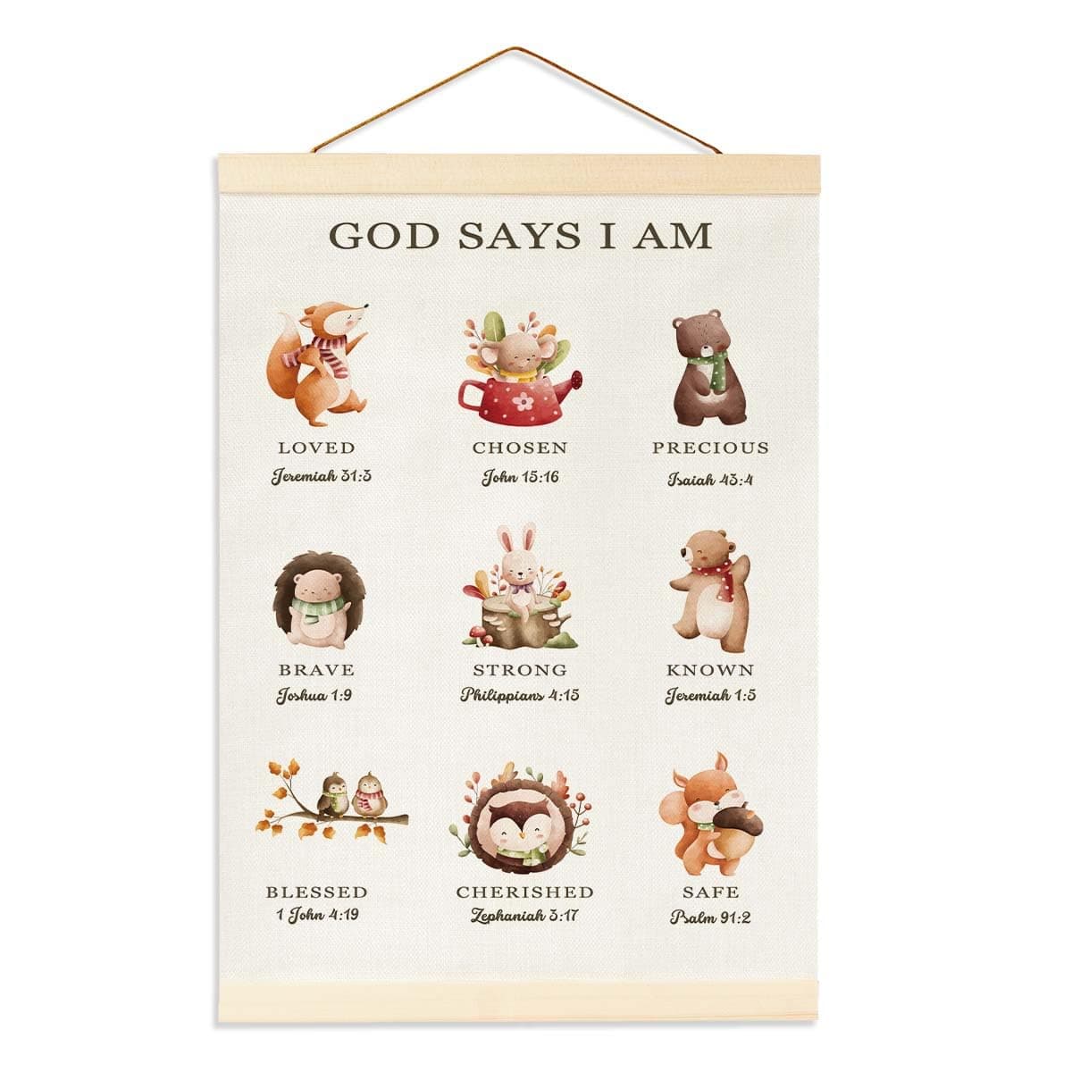 Bible Verses for Nursery Decor Banner, Woodland Nursery Wall Decor, Inspirational Christian Wall Art, Excellent Room Decor for Kids', Toddler, Playroom, and Bedrooms, God Say I Am Hanging Flag Banner