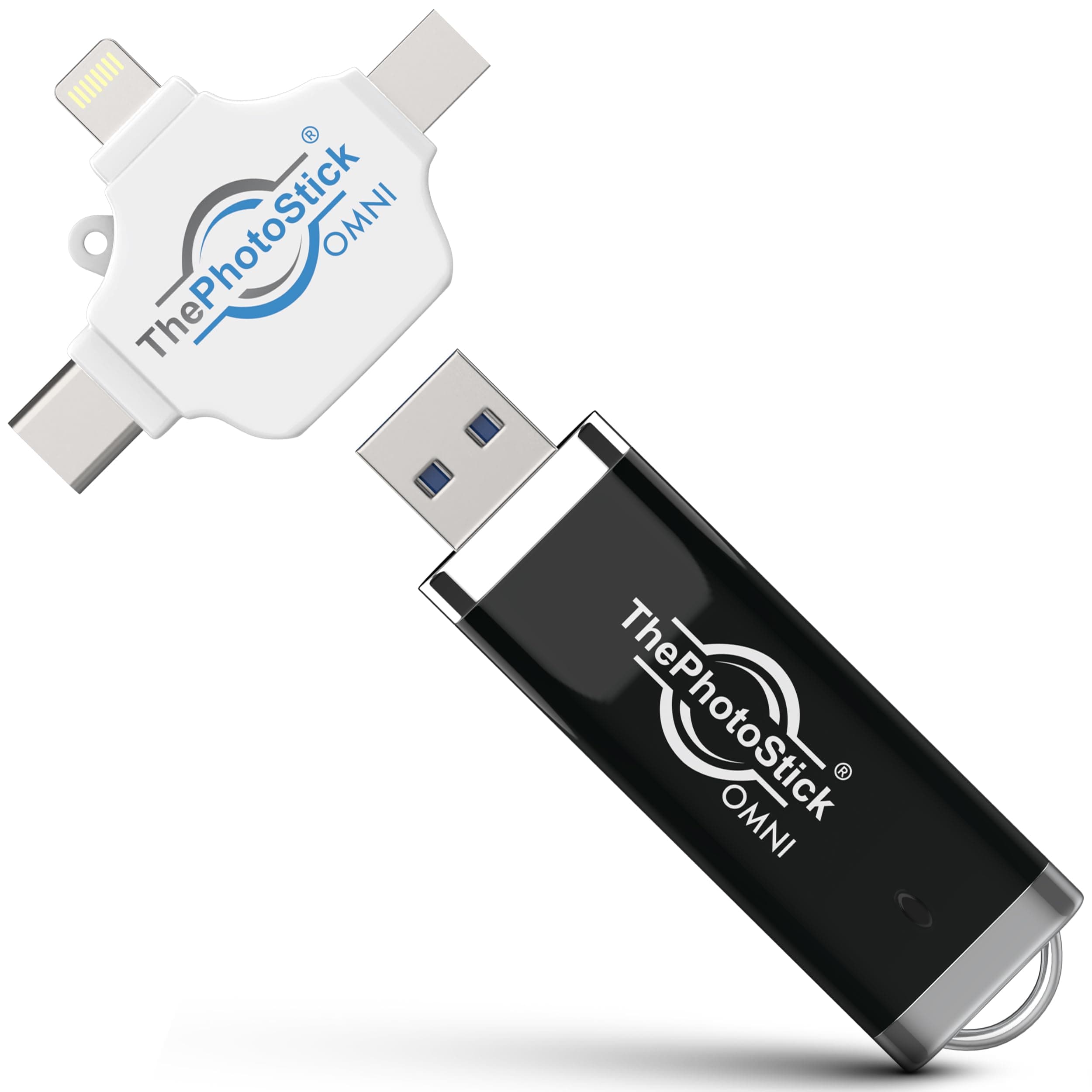 ThePhotoStick® Omni 128GB Flash Drive and Memory Stick - Photo & Video Backup USB for iPhone, Android, Mac and PC - Multiport connection for easy file storage and transfer