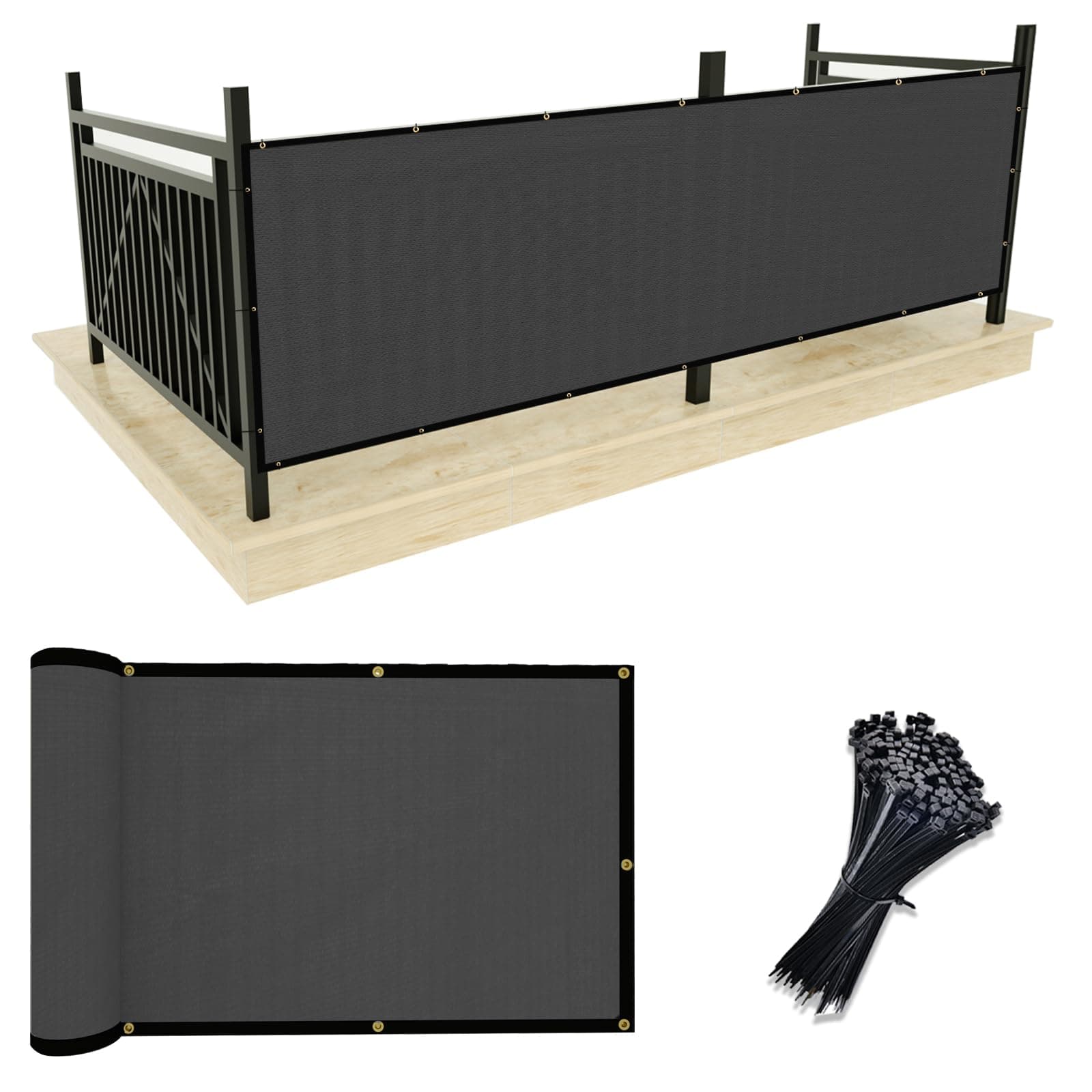 UPGRADE Privacy Screen 3' x 10' Fence Commercial Shade Cover with Brass Grommets Heavy Duty Perfect for Outdoor Back Yard, Grey, Customizable
