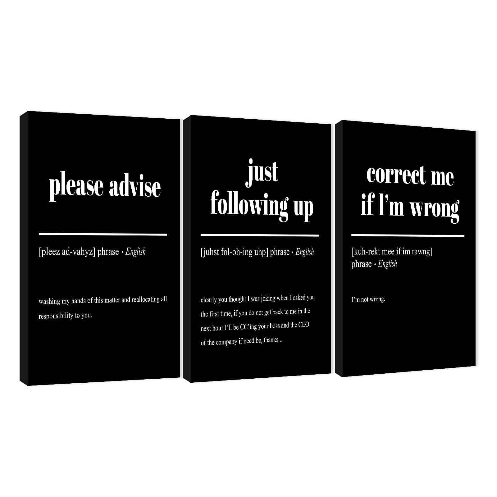 Office Wall Art - 3 Panel Motivational Canvas With Inspirational Quotes for Home Decor, Positive Entrepreneur Words Poster Frame for Company 20"x30"x3Pcs