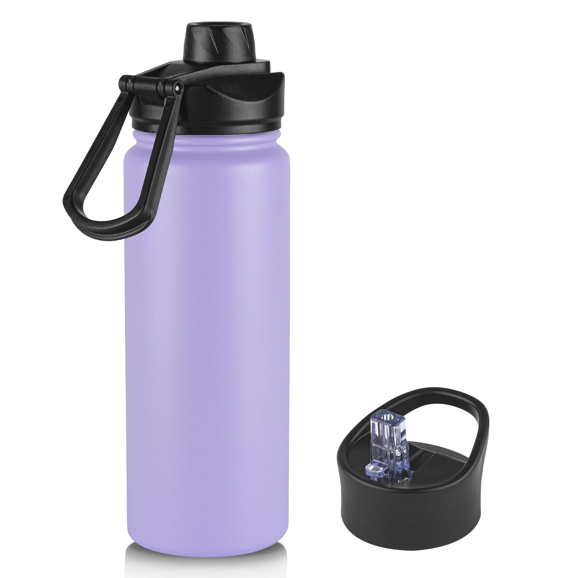 24oz Insulated Water Bottle with Straw Lid, Stainless Steel Metal Water Bottle with Straw & Wide Mouth Lid, Double Wall Vacuum Water Bottle for Hiking Camping, Lavender 1 Pack