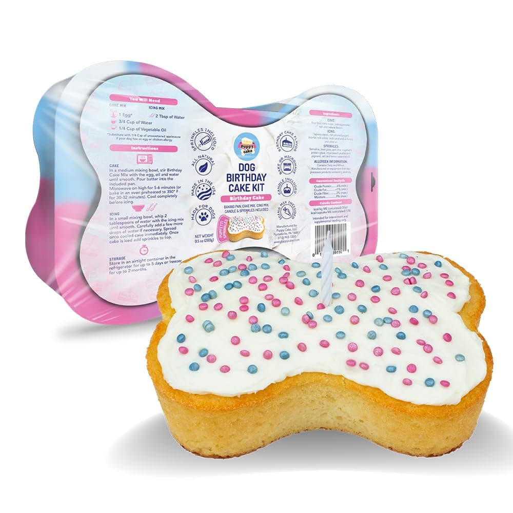 Puppy Cake Dog Birthday Cake Kit – Complete Cake and Icing Mix, Candle, and Silicone Pan - Birthday Cake Flavor w/Sprinkles – Bake or Microwave, Perfect for Celebrating Your Dog’s Day – Made in USA