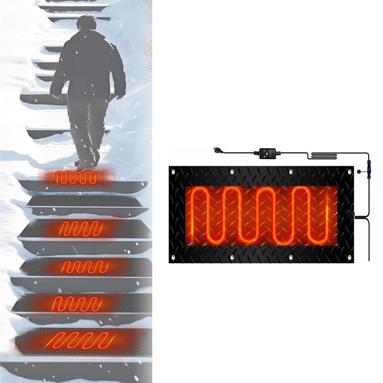 Snow Melting Mats for Outdoor Stairs - Efficient Winter Snow Removal Mats for Driveways, Entrances, and Walkways(25.4x120cmx1Pcs)