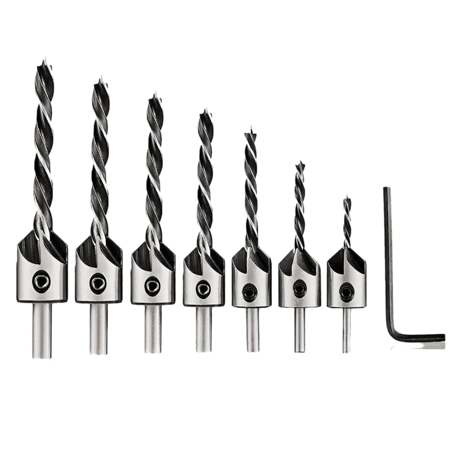 Socoje 7pcs HSS 5 Flute Countersink Drill Bit Set, Woodworking Counter Sink Drill Bit 3-10mm Chamfer Drill Bits High Speed Steel Woodworking Carpentry Reamer with L-Shape Hex Wrench