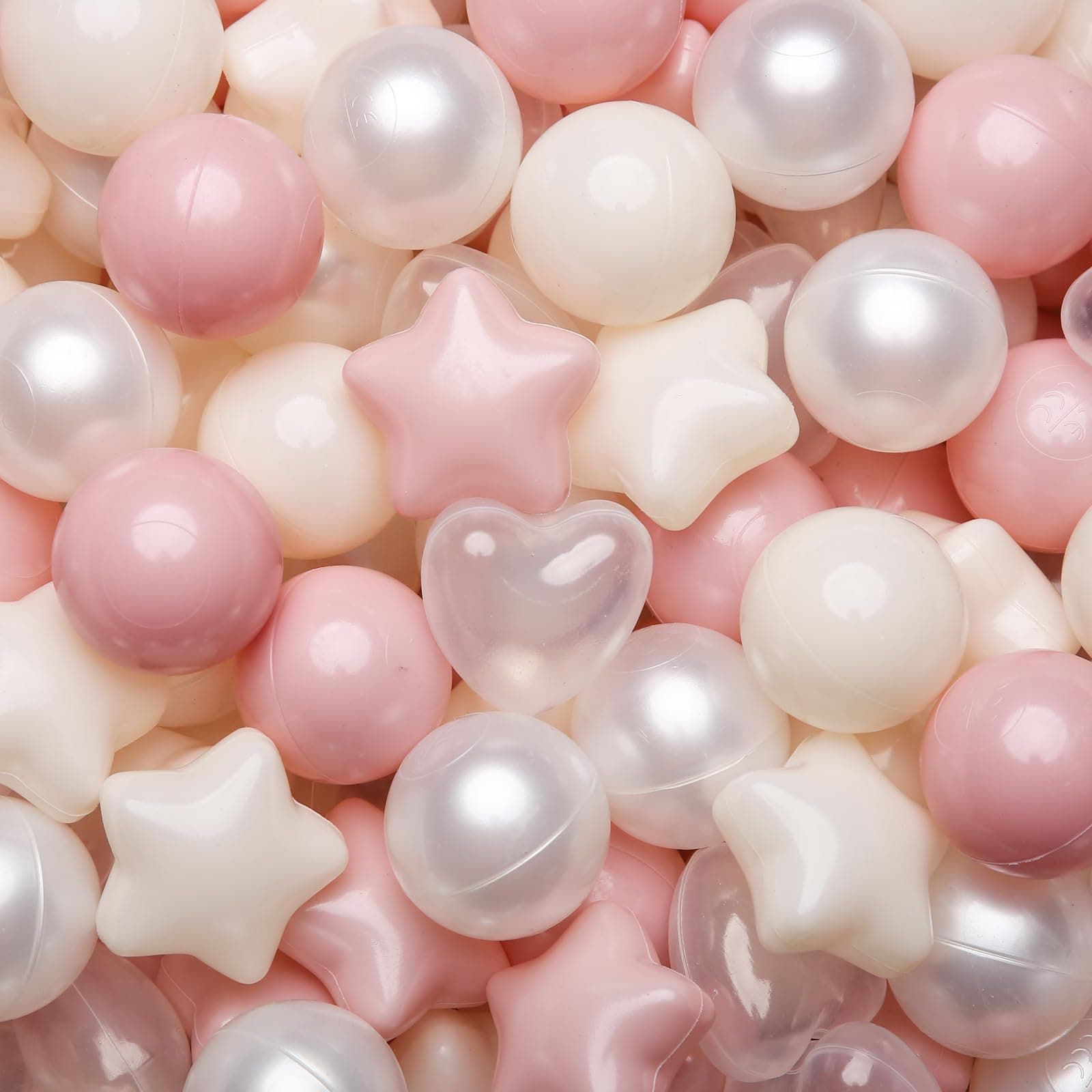 Ball Pit Balls 100 Balls for Toddlers, Crush Proof Plastic Children's Toy Balls Macaron Ocean Balls for Birthday Parties Games Pool, Pink+Beige+Pearl White+Clear Mix Shapes