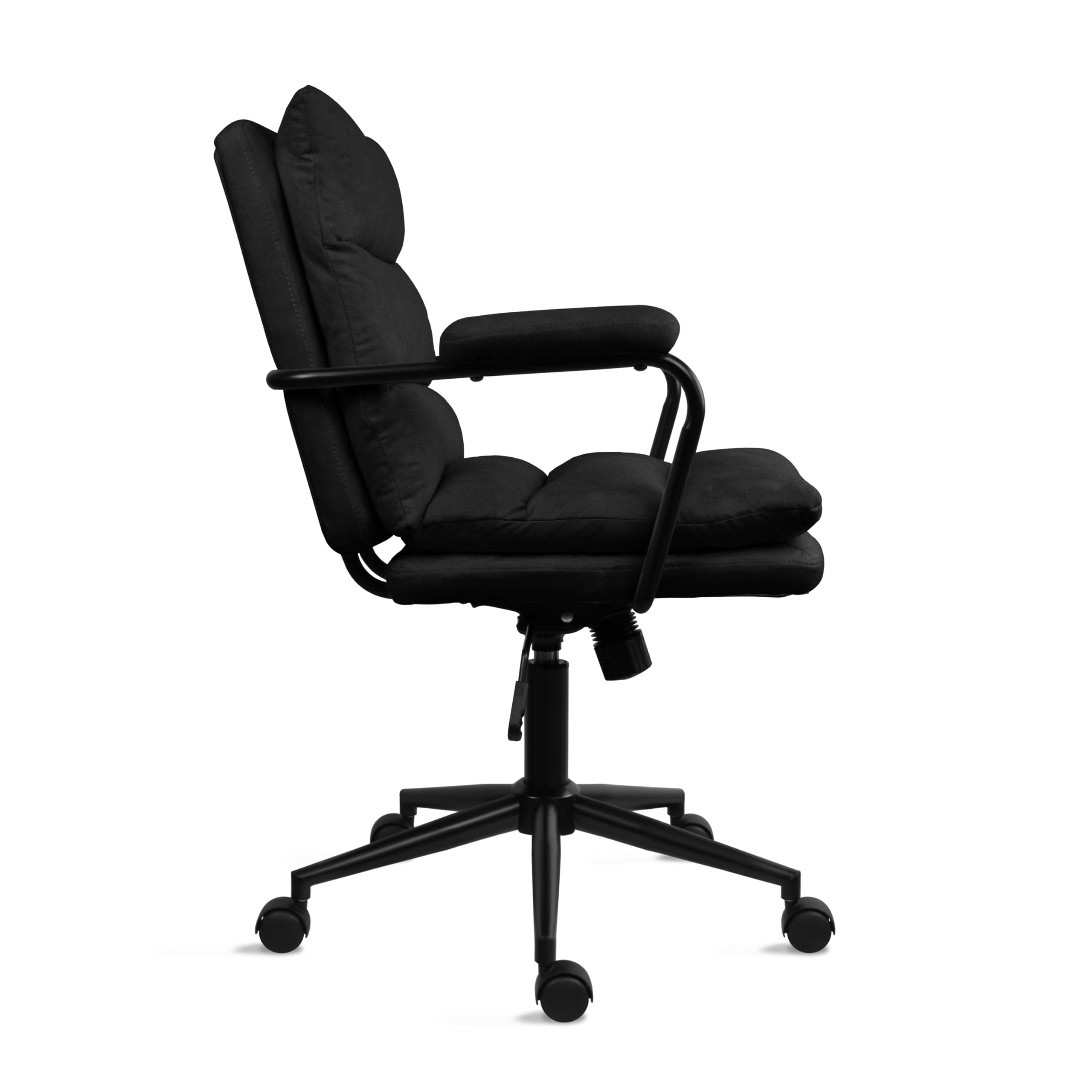 2xhome Modern Mid Chair with Cushioned Seat & Back, Soft Cloth Upholstered Sleek Design for Home or Office, Fabric Black