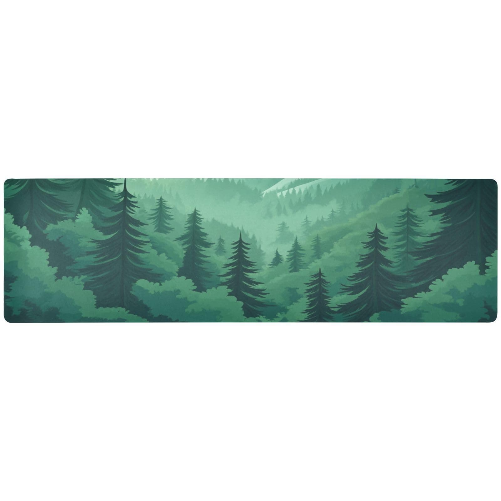 2 in 1 Table Runner Trivet for Hot Pots and Pans Heat Resistant Non Slip Waterproof 39 x 12 Inch Decorative Table Protector for Kitchen Countertop Mountain Forest Trees Green 02