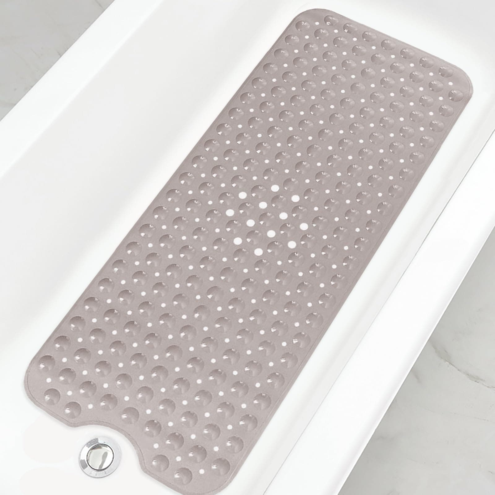 Linoows Bathtub and Shower Mats, Extra Long Non-Slip Bath Mat 39 x 16 Inch, Machine Washable Bath Tub Mat with Suction Cups & Drain Holes for Bathroom (Tan)