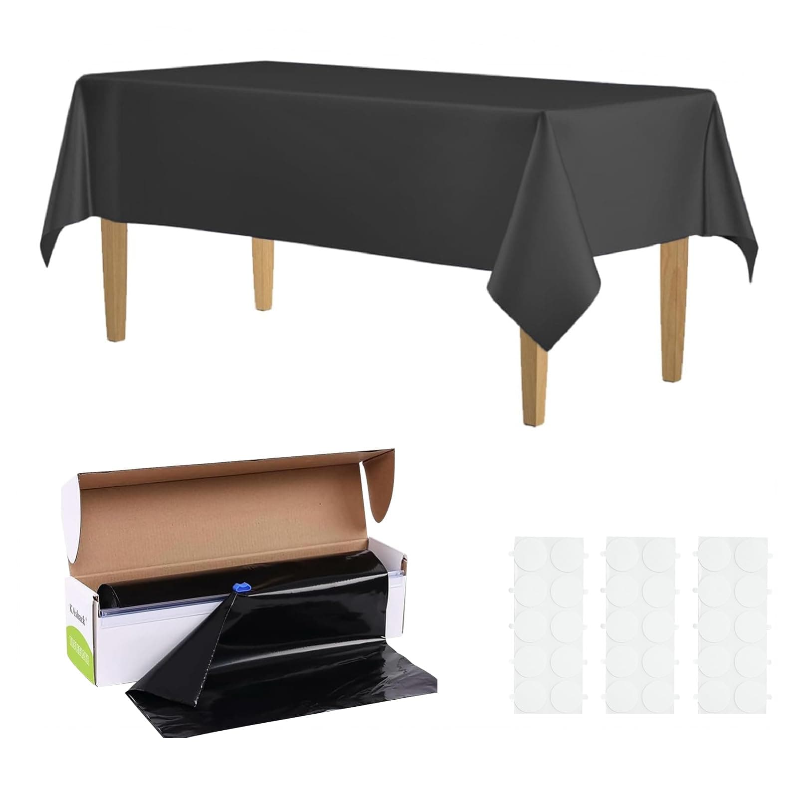 KAshack Plastic Tablecloth Roll,Table Cover with Convenient Slide Cutter Box- Black Disposable Tablecloths for BBQ,Party,Birthday,Wedding,Outdoor with Stickers (Black, 54 in X 32.8 Ft)