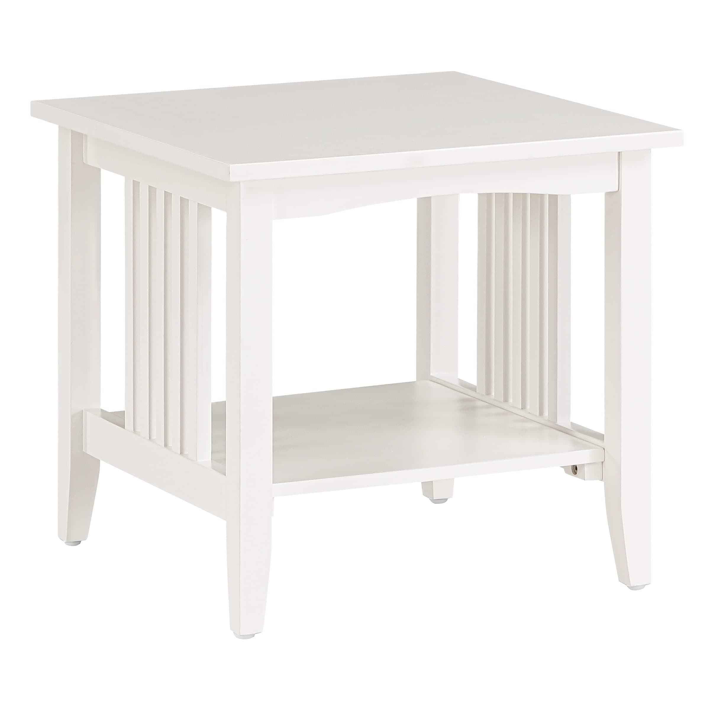 OSP Home Furnishings Sierra End Table with Lower Storage Shelf and Mission Style Side Panels, White