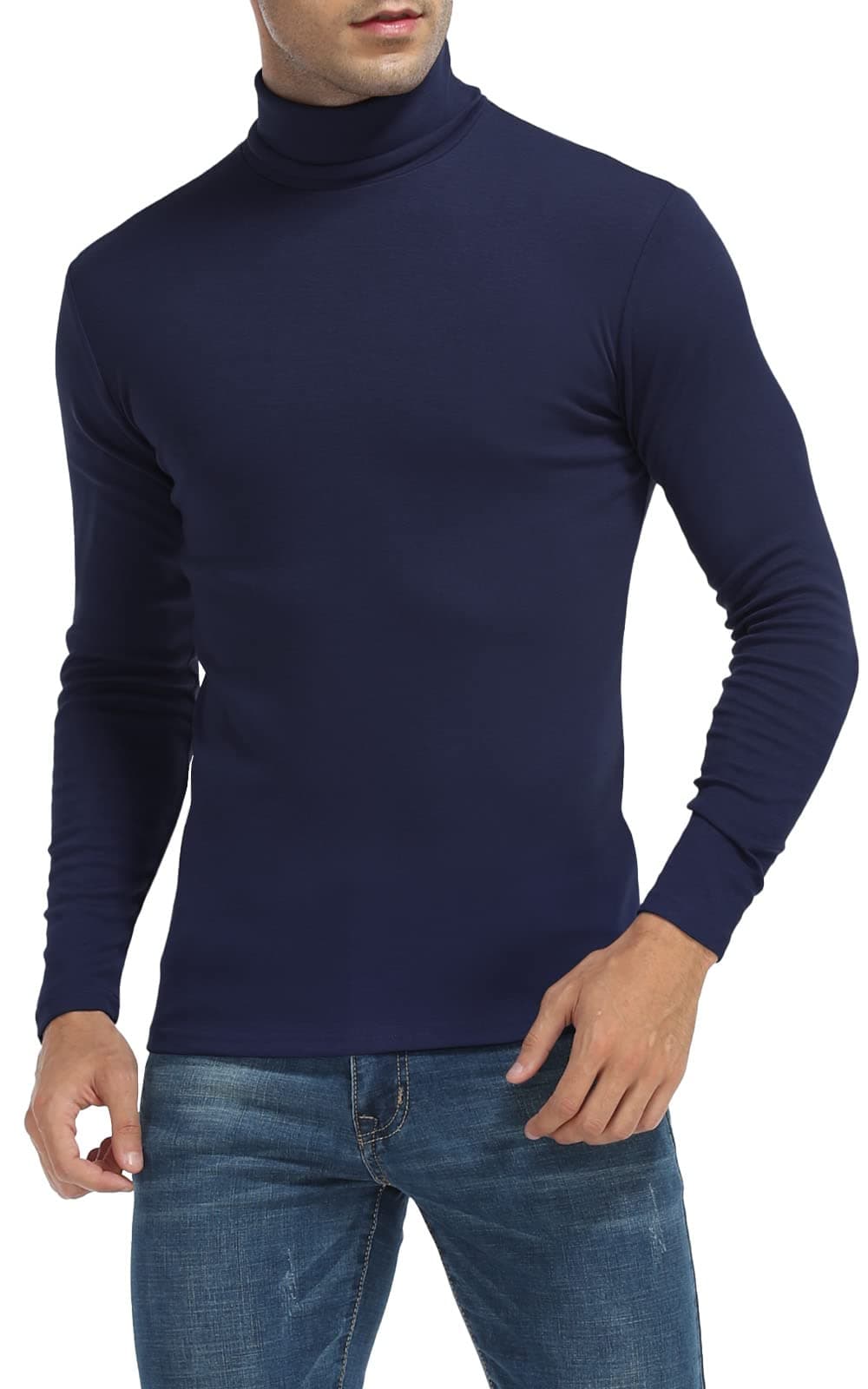 MLANM Men's Turtleneck Jumper Slim Fit Tops Turtleneck Long Sleeve Shirts Pullover High Roll Neck Tops Sweater, Navy S