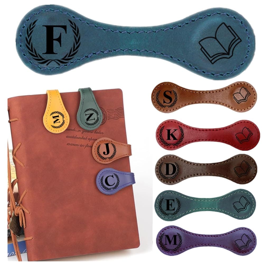 Personlized Magnetic Leather Bookmarks with Initials, Customized Book Marks Clip 26 Letters Bookmark for Reading Women, Men, Kids,Cute Book Markers Meaningful Gift for Book Lovers (Blue, F)