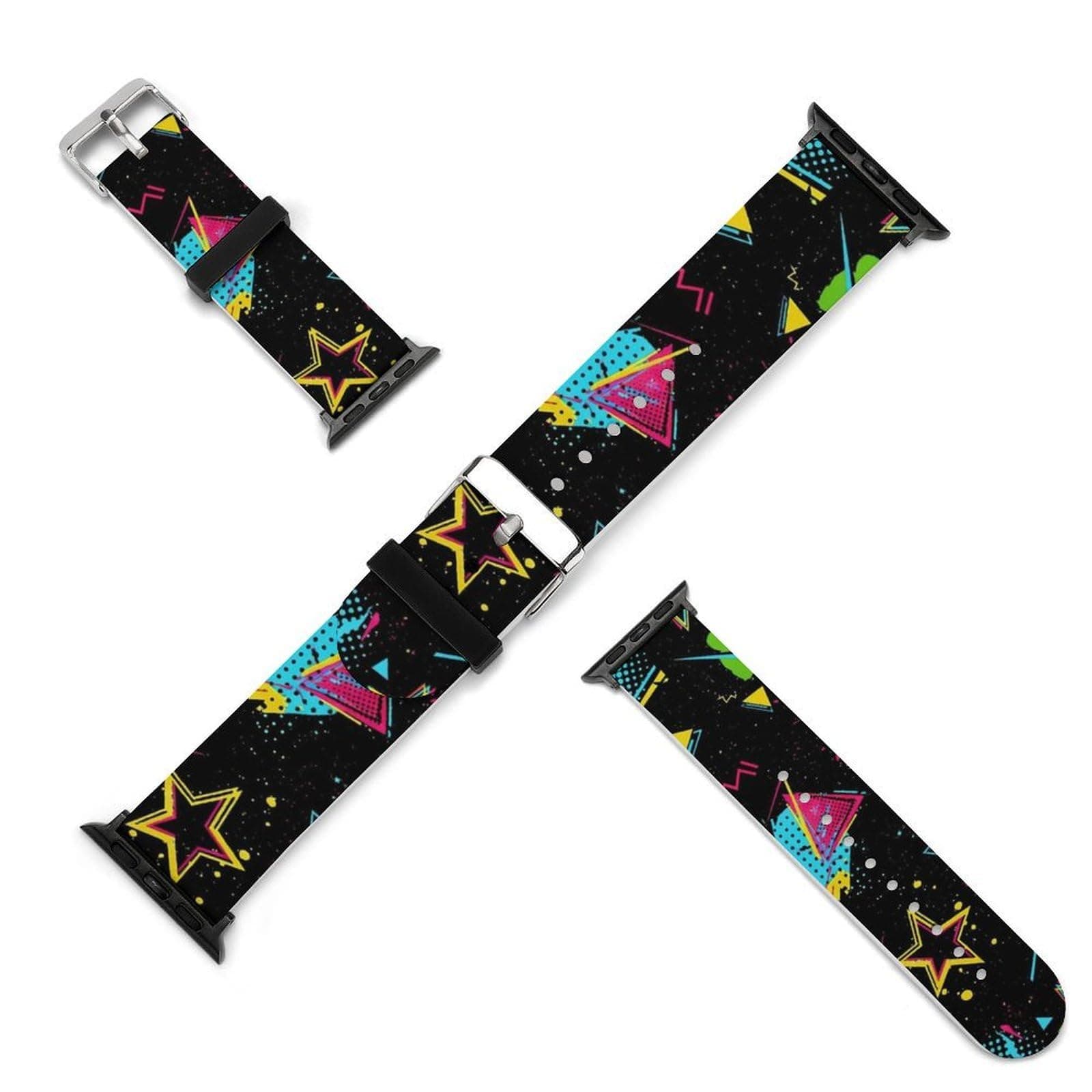 VAFZASC Colorful Black Dots Geometric Stripes 80s 90s Style Art Replacement Bands Compatible with Apple Watch Bands 11 10 9 8 7 for Women, Cute Silicone Bands, 42mm 44mm