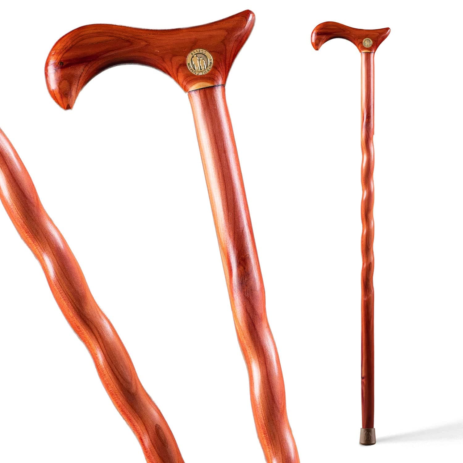 Brazos Handcrafted Wood Walking Cane, Twisted Cedar, Derby Style Handle, for Men & Women, Made in The USA, 34"
