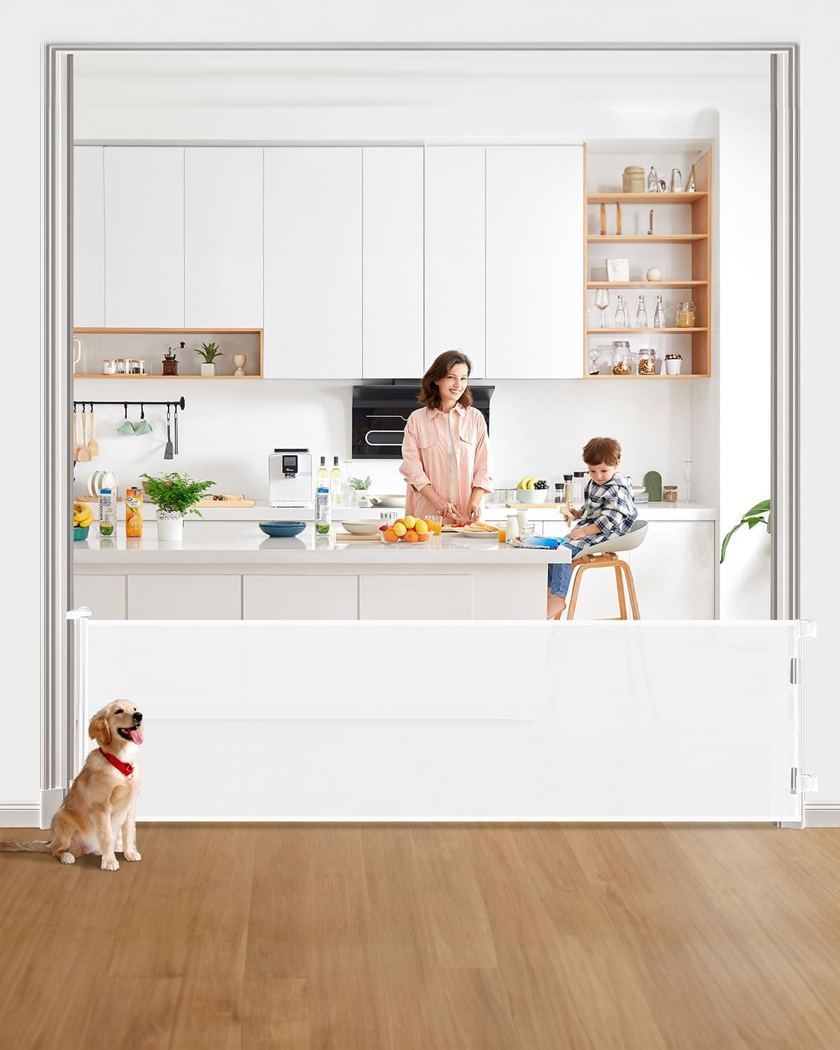 DEAR LOV Retractable Baby Gate,Mesh Baby Gate for Child,33" Tall, Extends up to 118" Wide.Dog or Pet Gate for Doorways, Stairs, Hallways, Indoor/Outdoor (33"x118",White)