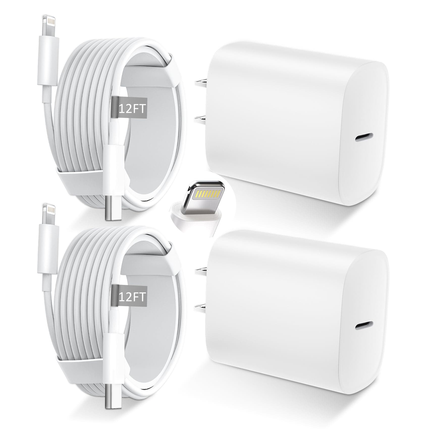 DiHines Phone 14 13 12 11 Fast Charger,12FT Long Phone Chargers Fast Charging Lightning Cable &20W USB C Charge Block,White