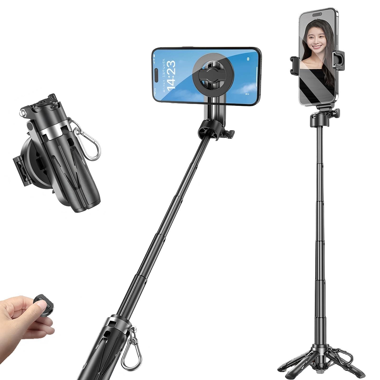 CBDYWVR Mini Magnetic Selfie Stick,Multifunctional Magnetic Selfie Stick with Wireless Remote,360° Rotation Phone Selfie Stick Tripod for Video Recording&Vlogging-Portable Travel