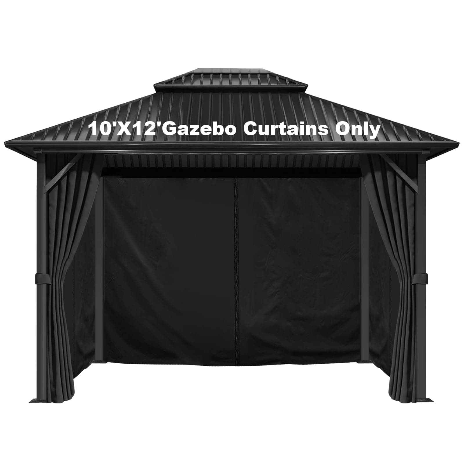 Gazebo Curtains 10'x12' Waterproof, Universal Replacement Privacy Curtain, 4-Panels Sidewall Curtains with Zipper for Patio, Garden and Backyard (Only Curtain) (Black, 120W x 144L inch (4 Panels))